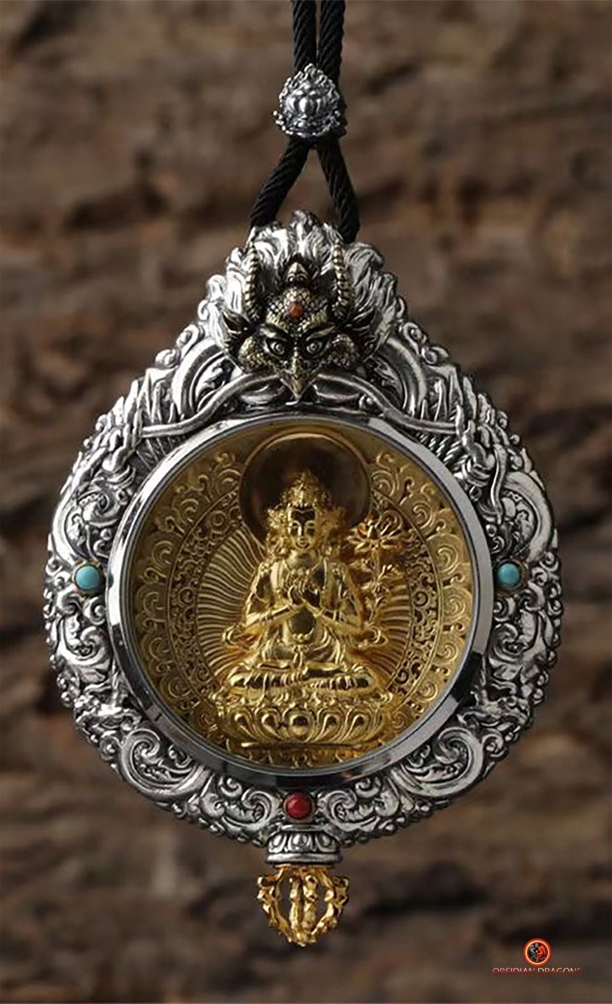 Ghau Bouddha Samantabhadra - Amulette Bouddhiste en Argent et or | obsidian dragons