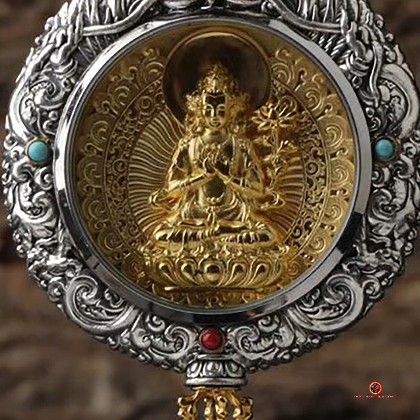 Ghau Bouddha Samantabhadra - Amulette Bouddhiste en Argent et or | obsidian dragons