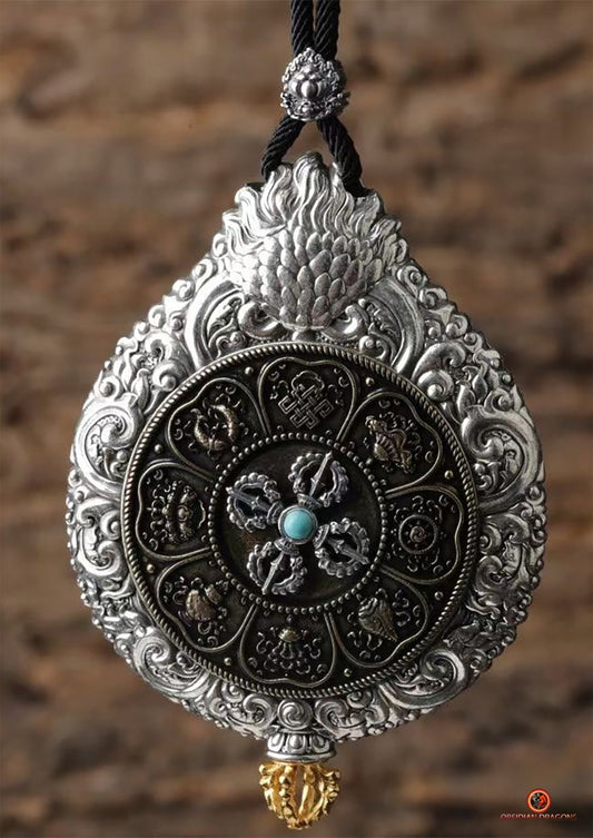 Ghau Bouddha médecine - Amulette Bouddhiste en Argent et or | obsidian dragons