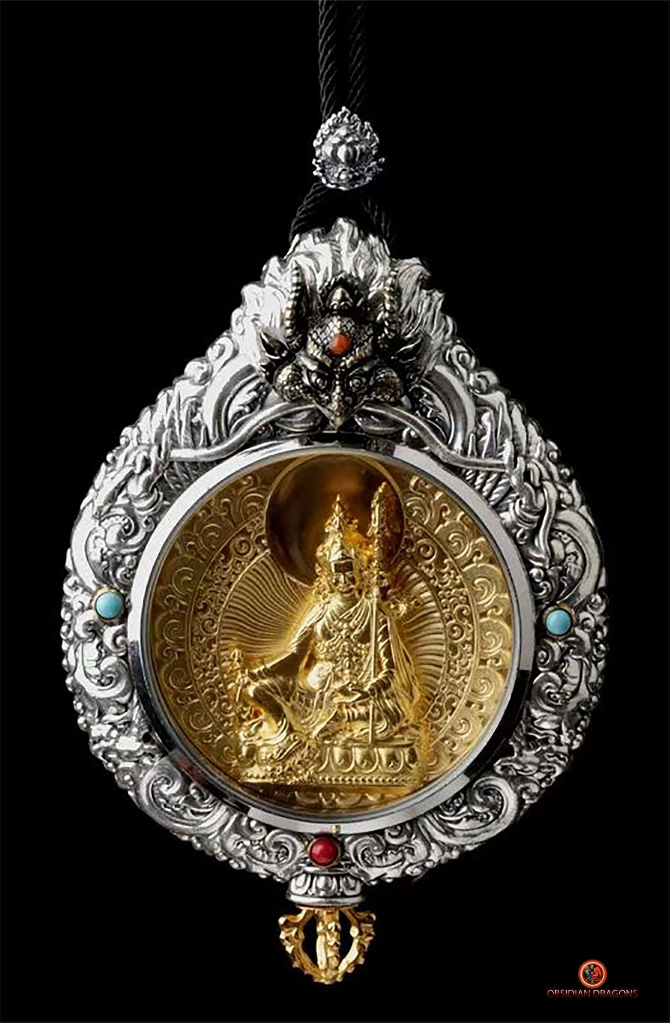 Ghau de Guru Rinpoche - Amulette Bouddhiste en Argent et or | obsidian dragons