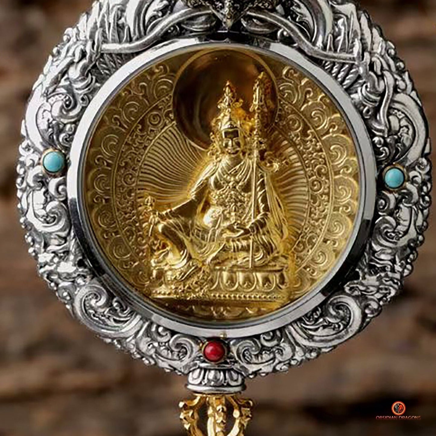 Ghau de Guru Rinpoche - Amulette Bouddhiste en Argent et or | obsidian dragons