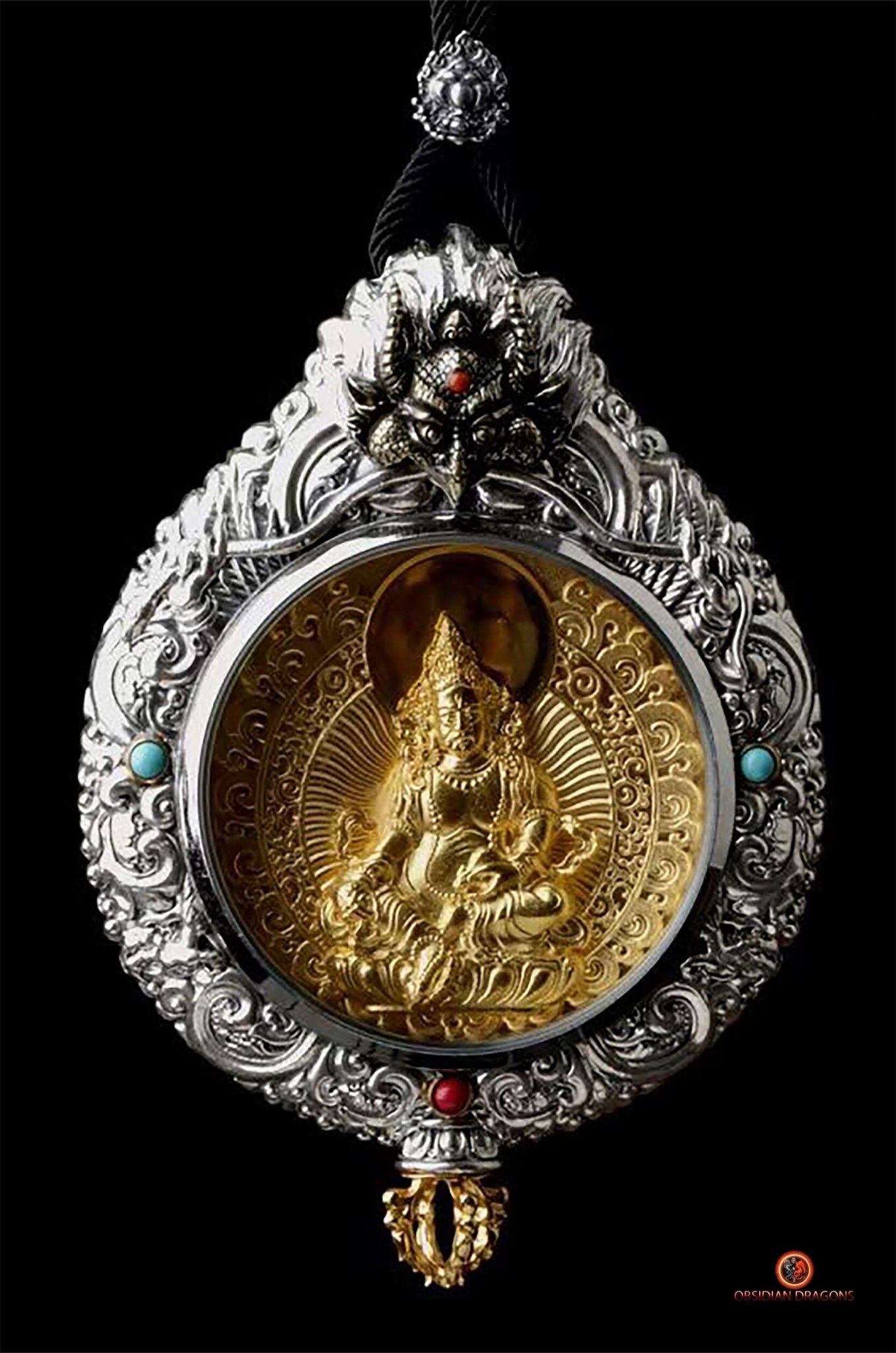 Ghau de Jambhala - Amulette Bouddhiste en Argent et or | obsidian dragons