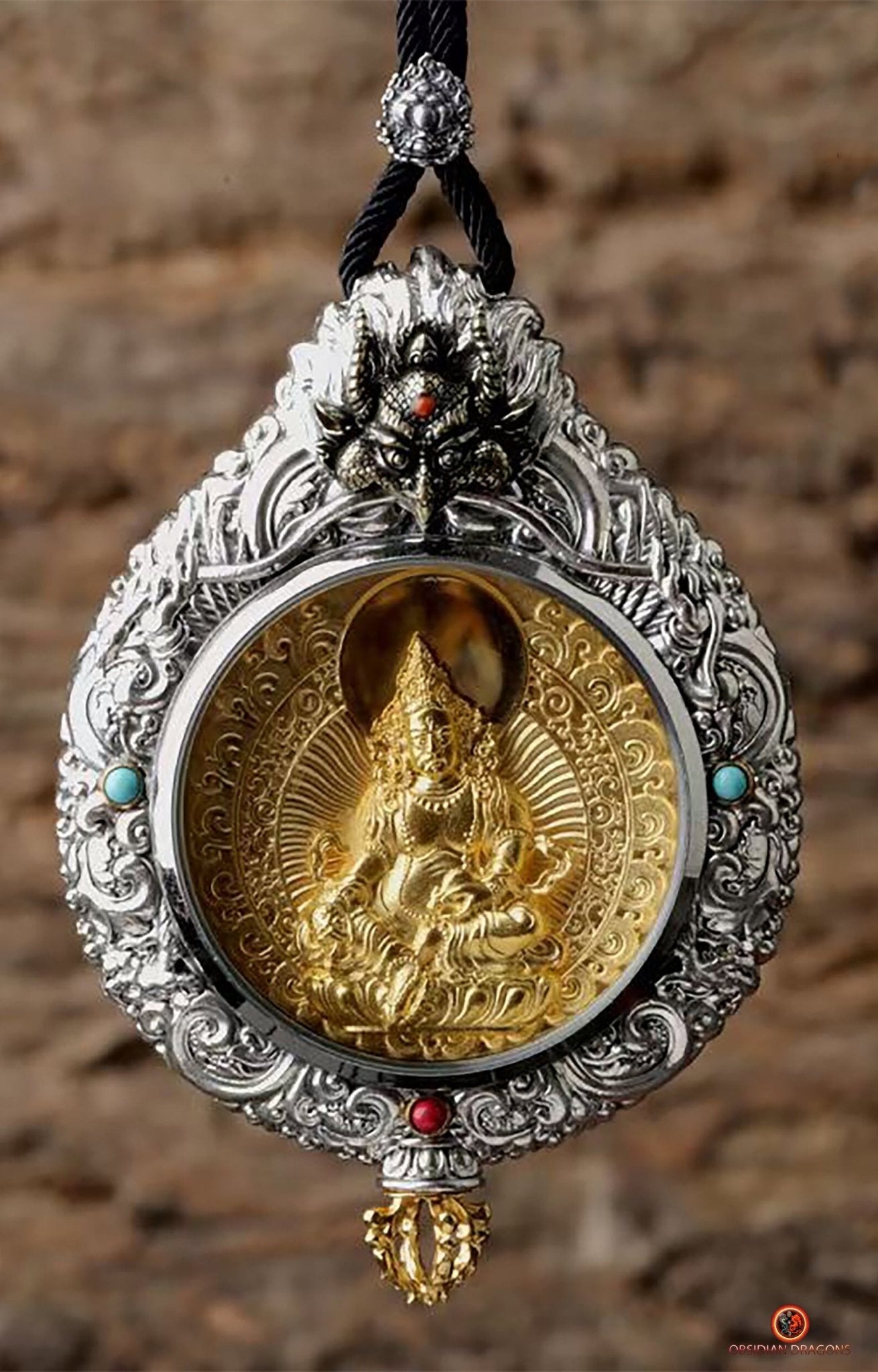 Ghau de Jambhala - Amulette Bouddhiste en Argent et or | obsidian dragons