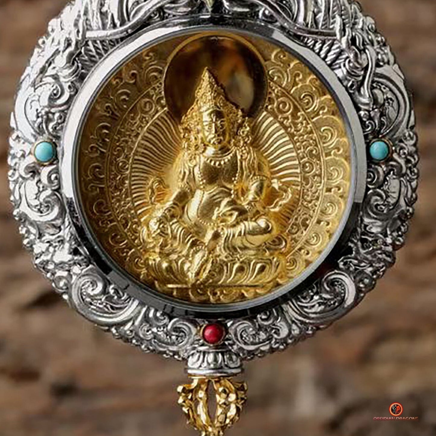 Ghau de Jambhala - Amulette Bouddhiste en Argent et or | obsidian dragons