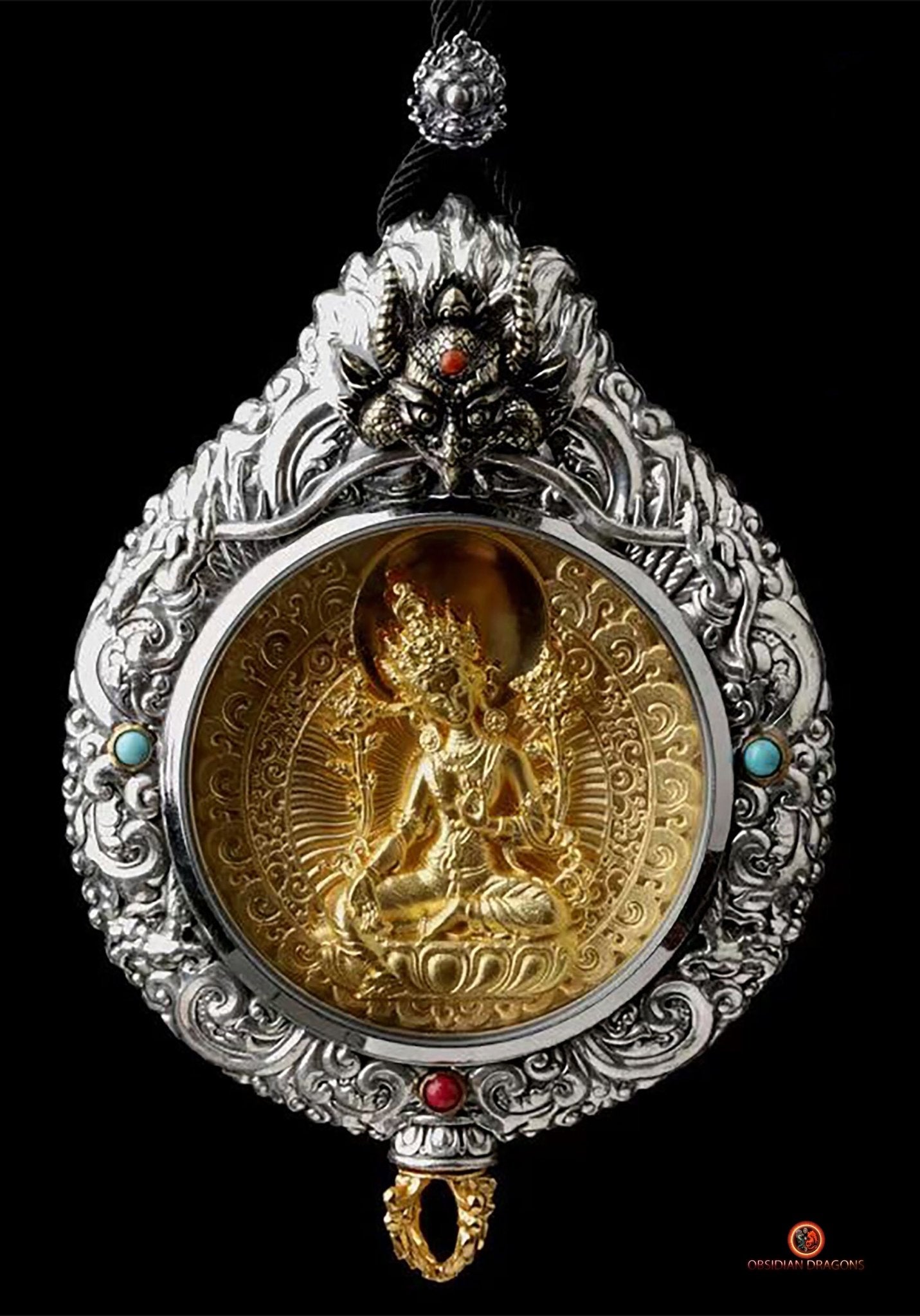 Ghau de Tara Blanche- Amulette Bouddhiste en Argent et or | obsidian dragons