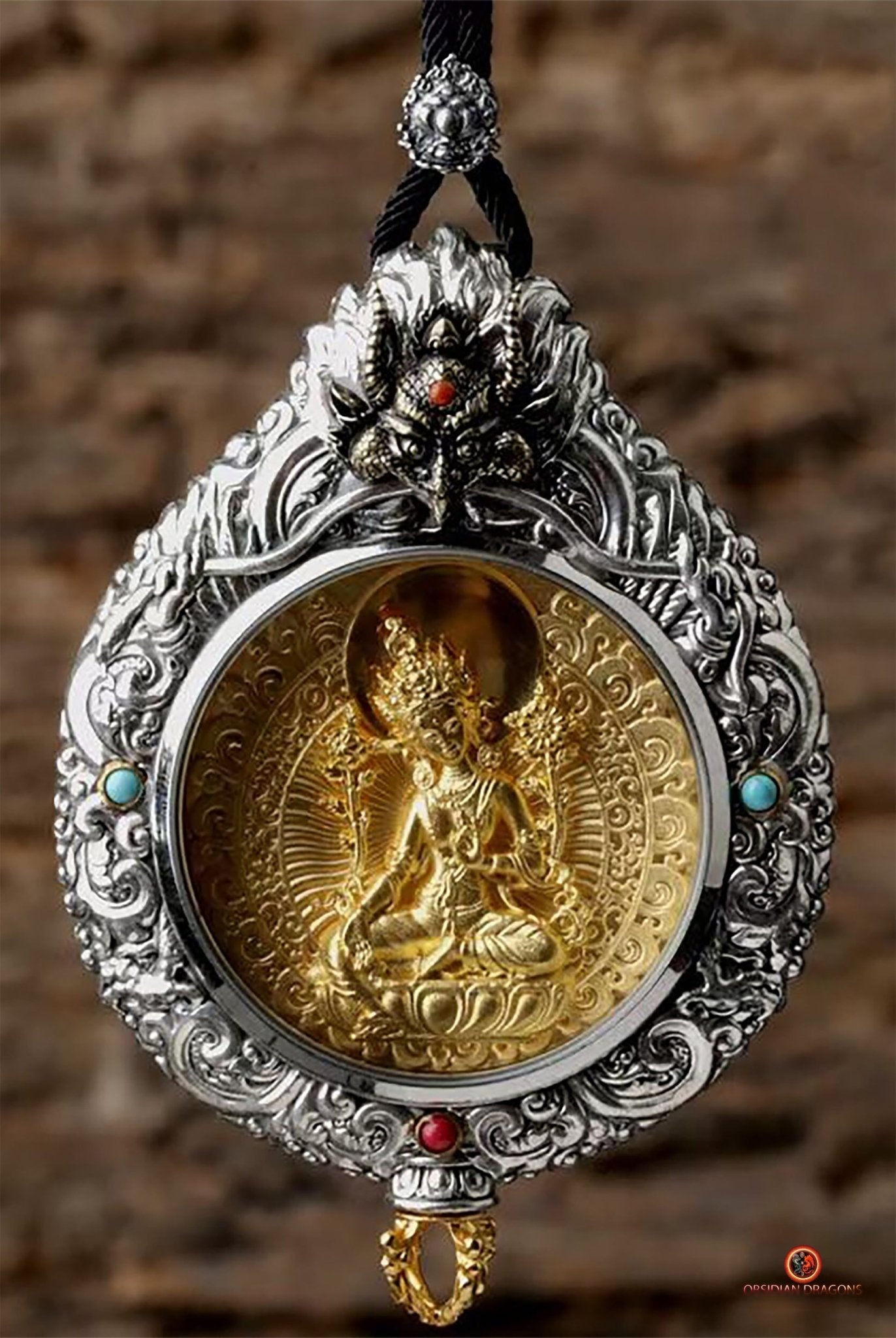 Ghau de Tara Blanche- Amulette Bouddhiste en Argent et or | obsidian dragons