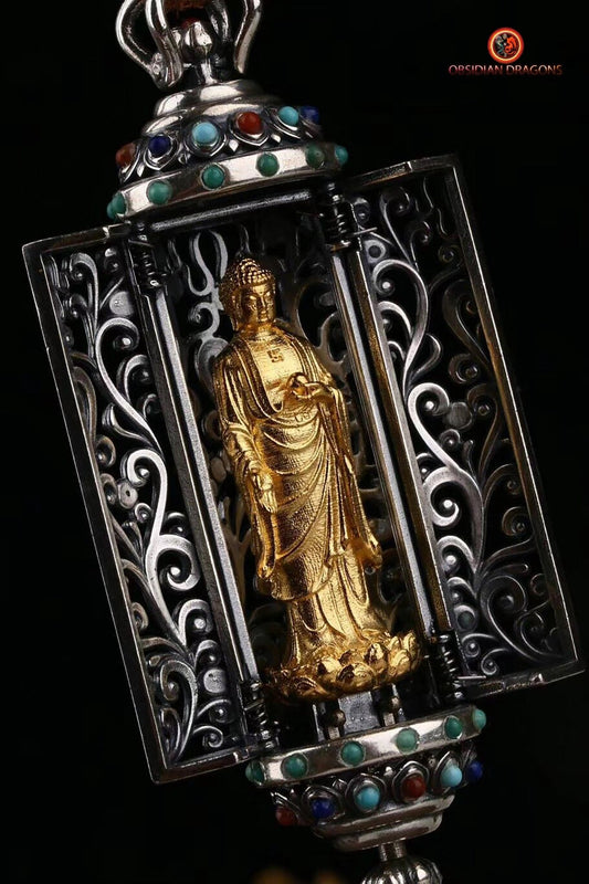 Ghau d'Amitabha en Or 24K et Pierres Précieuses | obsidian dragons