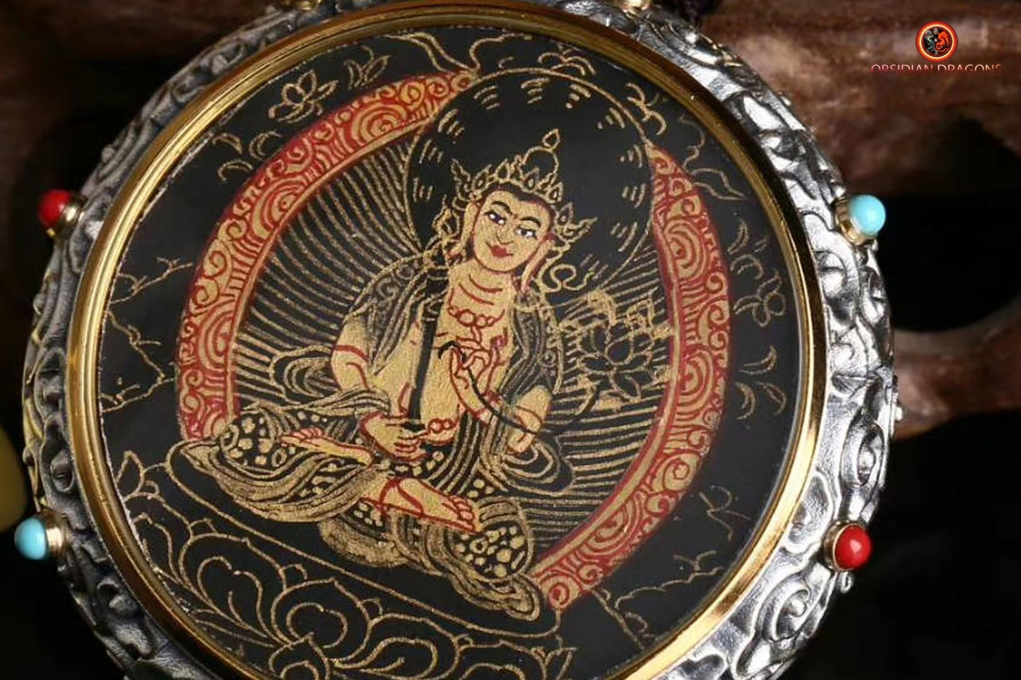 Ghau Tibétain en Argent 925 - Thangka d'Akashagarbha - Mantra | obsidian dragons