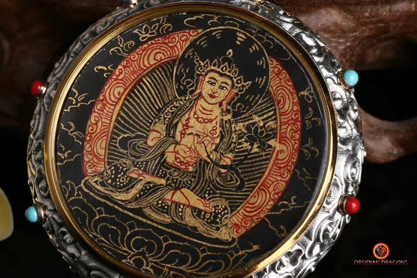 Ghau Tibétain en Argent 925 - Thangka de Mahasthamaprapta | obsidian dragons