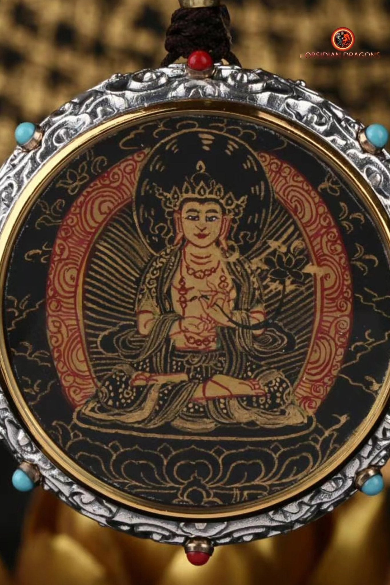 Ghau Tibétain en Argent 925 - Thangka de Mahasthamaprapta | obsidian dragons