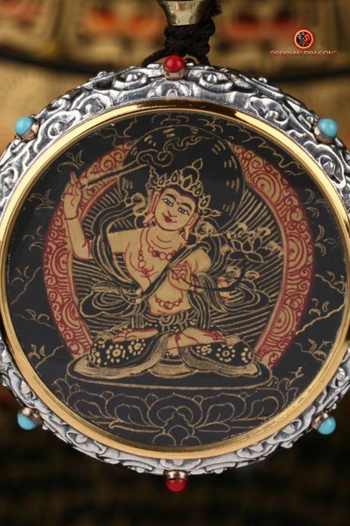 Ghau Tibétain en Argent 925 - Thangka de Manjushri - Mantra | obsidian dragons