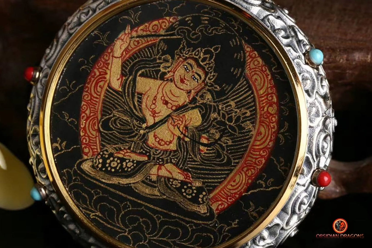 Ghau Tibétain en Argent 925 - Thangka de Manjushri - Mantra | obsidian dragons