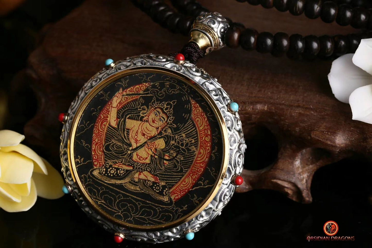 Ghau Tibétain en Argent 925 - Thangka de Manjushri - Mantra | obsidian dragons