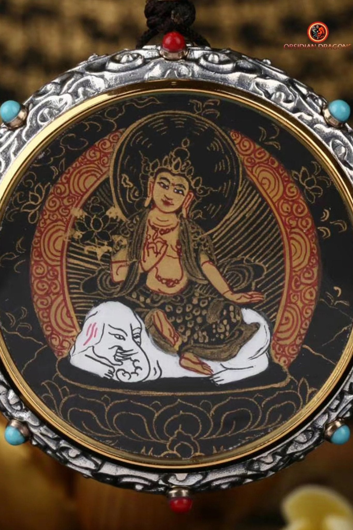 Ghau Tibétain en Argent 925 - Thangka de Samantabhadra - Mantra | obsidian dragons