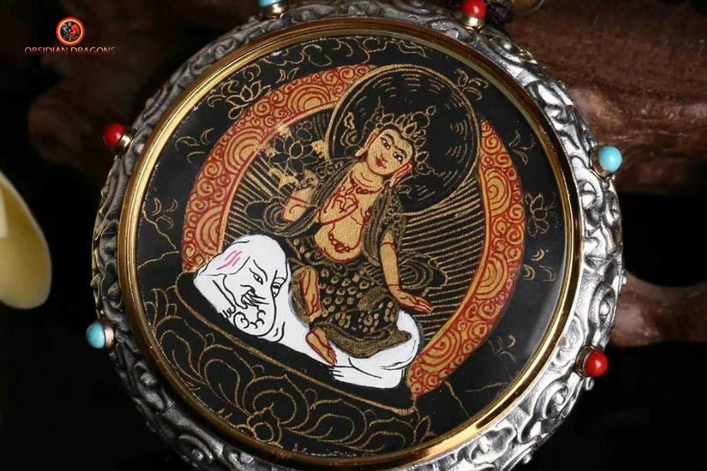 Ghau Tibétain en Argent 925 - Thangka de Samantabhadra - Mantra | obsidian dragons