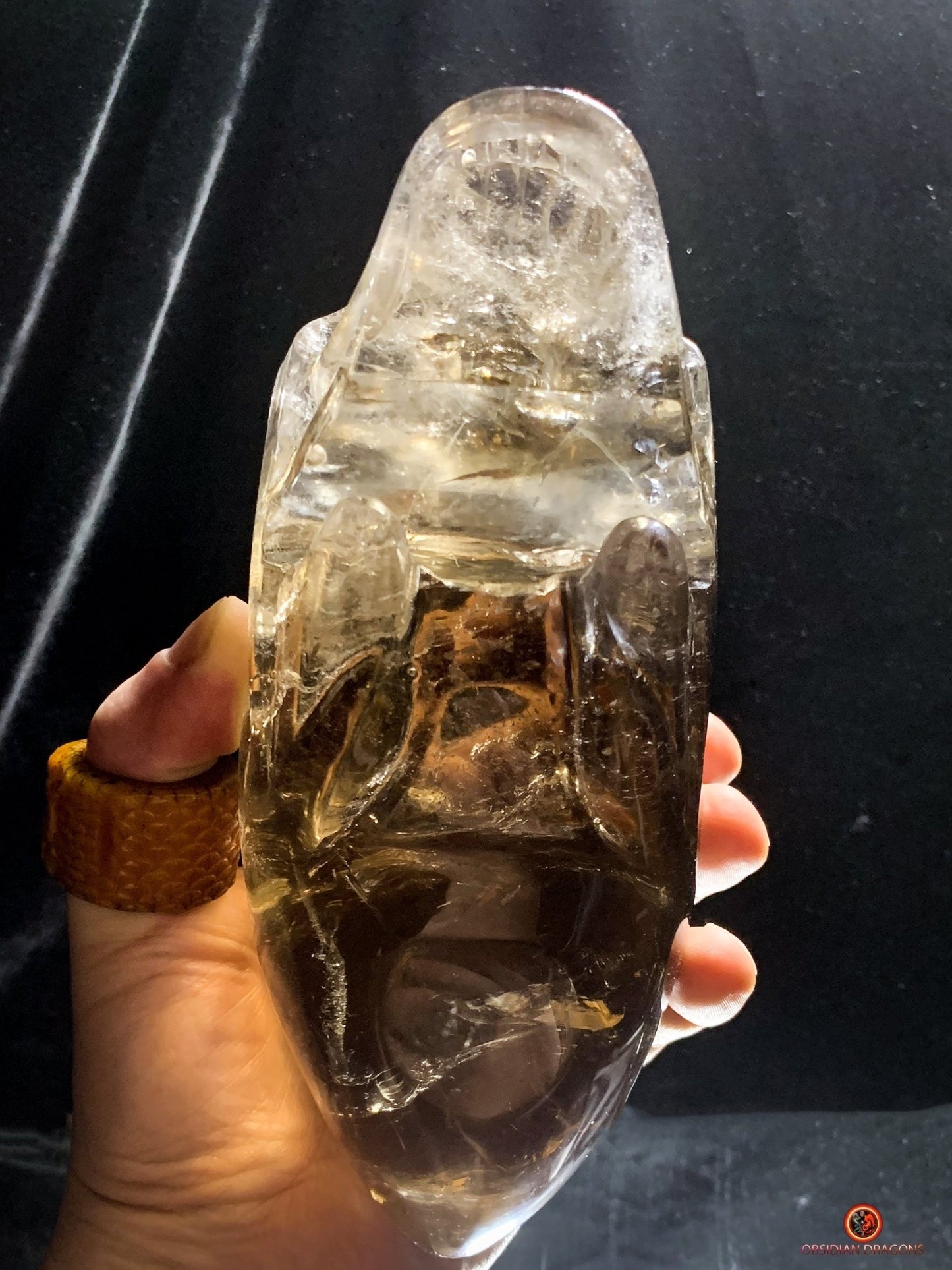 Grand Crâne de Cristal Alien Allongé – Quartz Fumé - 2,16kg | obsidian dragons