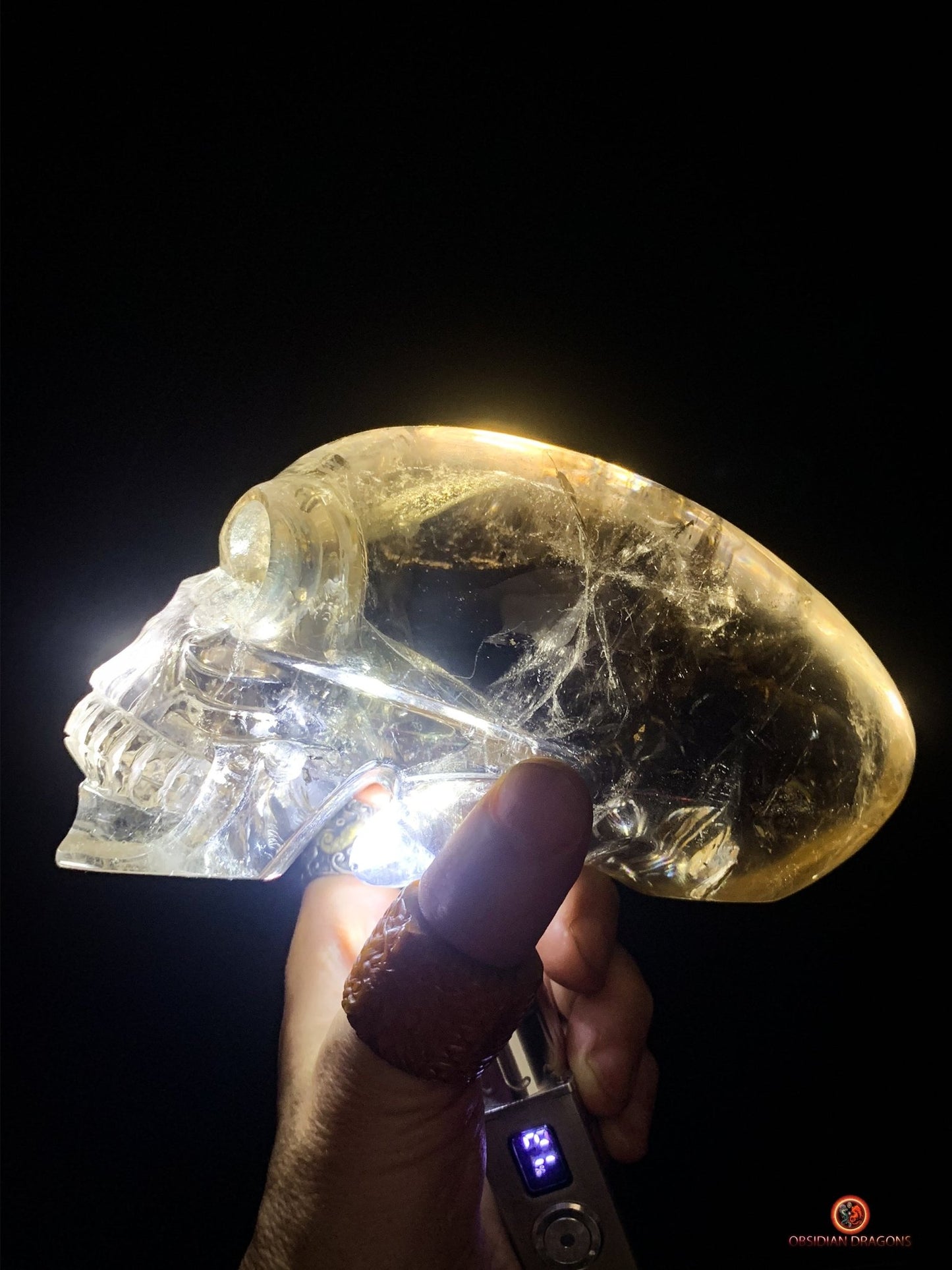 Grand Crâne de Cristal Alien Allongé – Quartz Fumé - 2,16kg | obsidian dragons