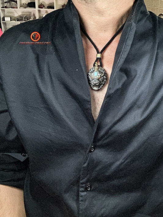 Grand Pendentif Pixiu en Argent - Protection Feng Shui et Chance | obsidian dragons