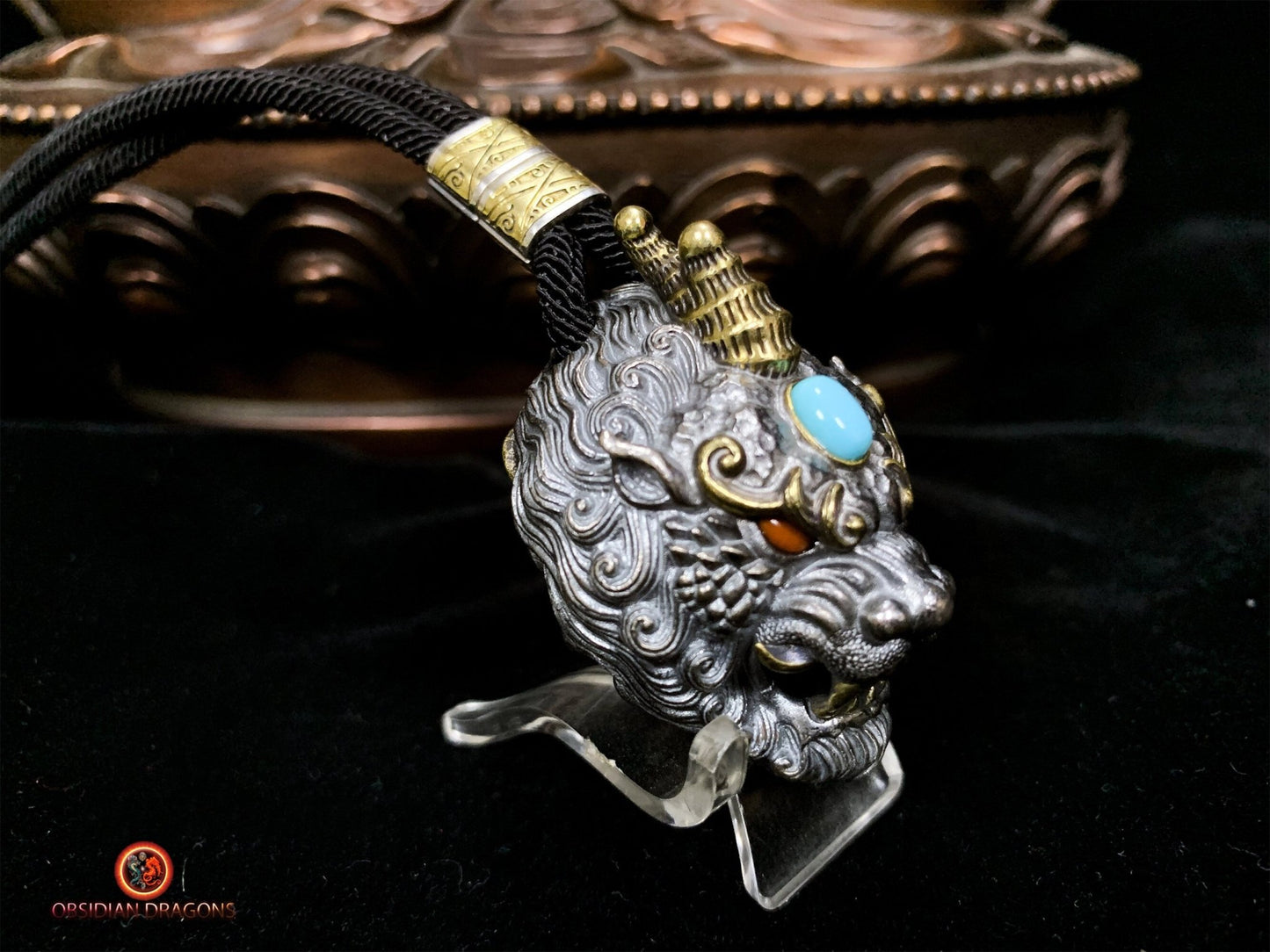 Grand Pendentif Pixiu en Argent - Protection Feng Shui et Chance | obsidian dragons
