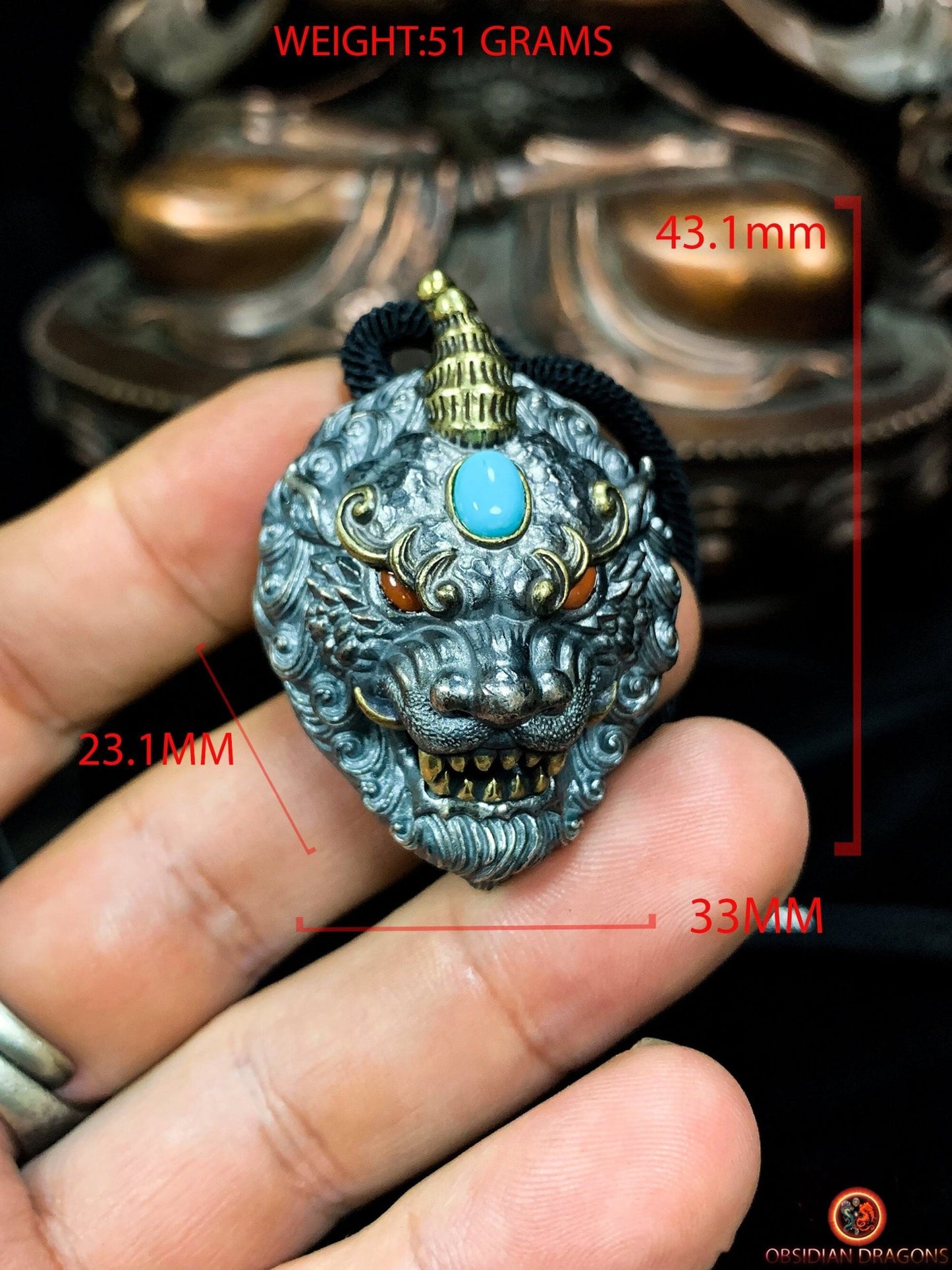 Grand Pendentif Pixiu en Argent - Protection Feng Shui et Chance | obsidian dragons