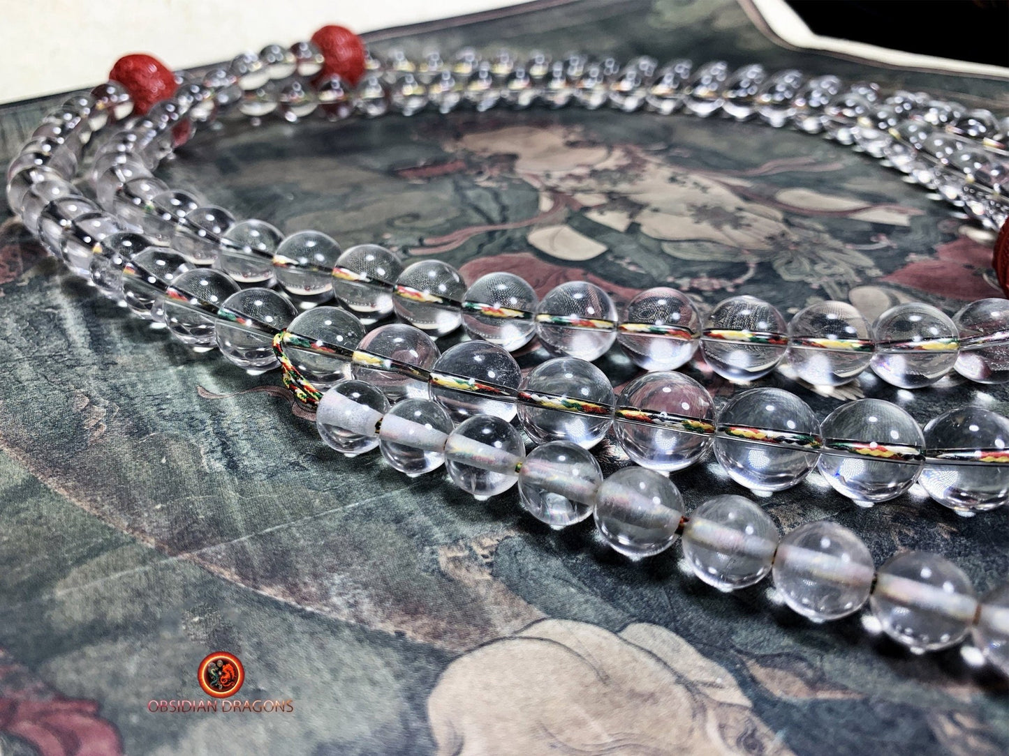 Grand mala en cristal de roche de purification - Phurba | obsidian dragons