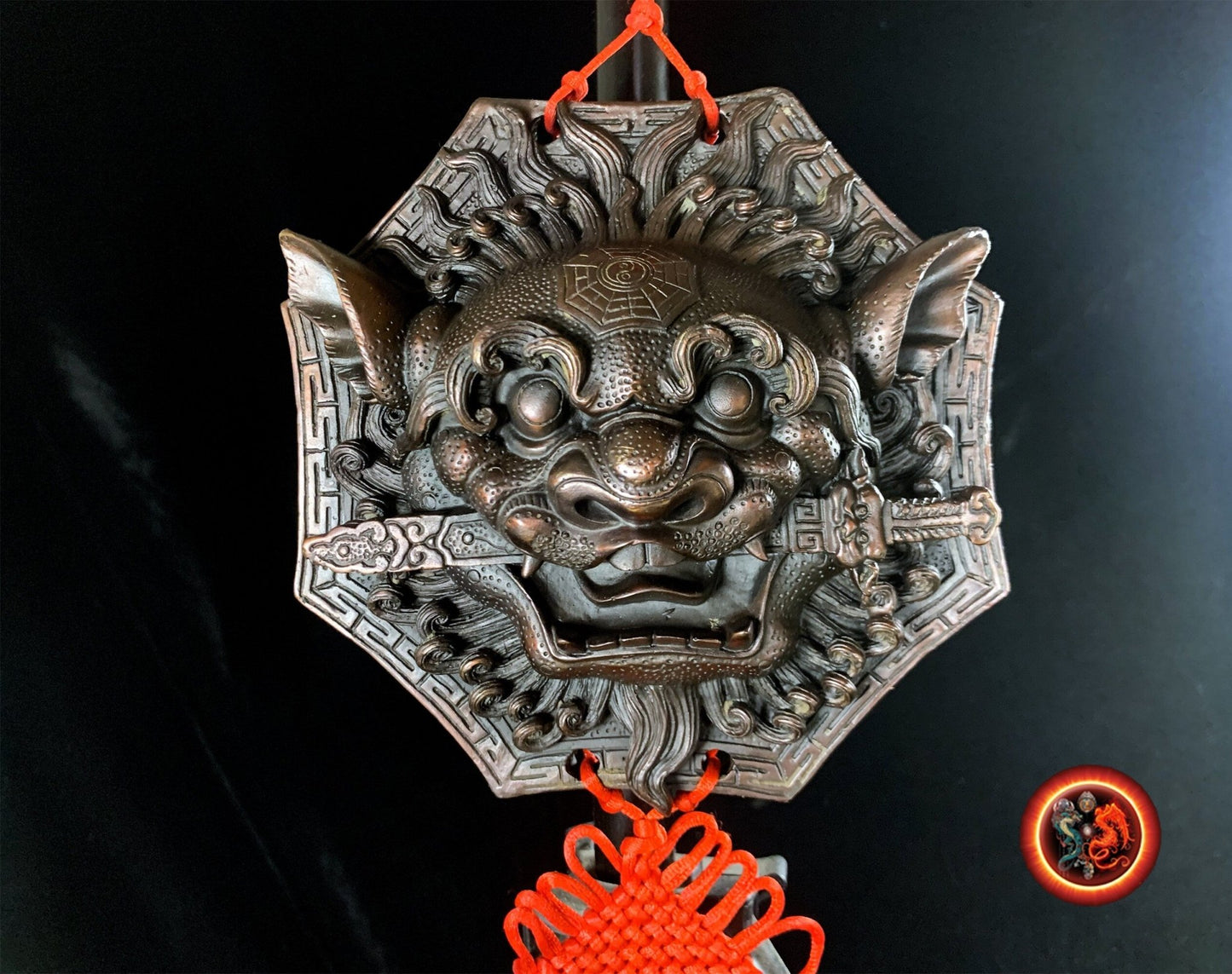 Lion d'Épée de Porte en Bronze - Protection Feng Shui | obsidian dragons