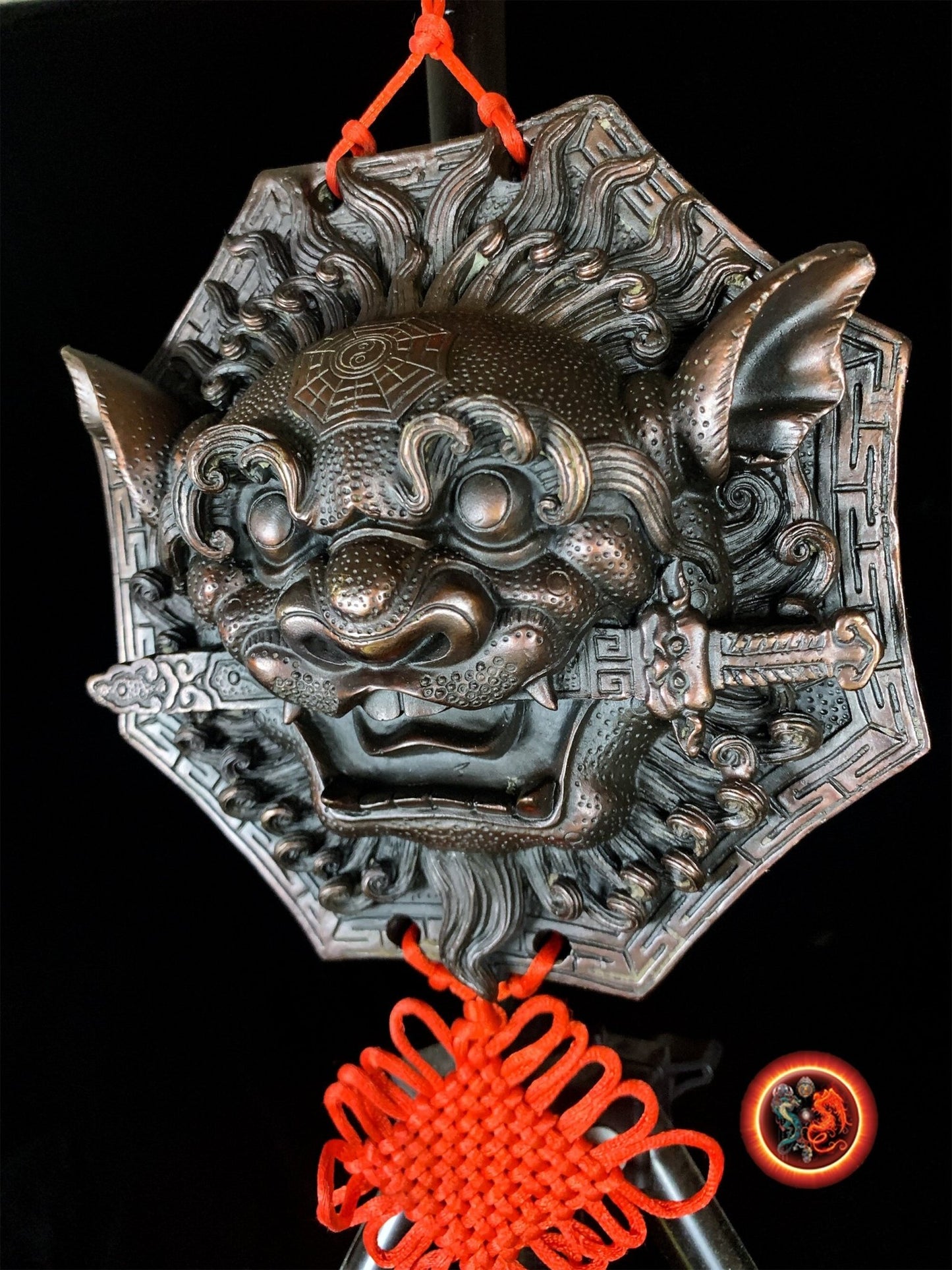 Lion d'Épée de Porte en Bronze - Protection Feng Shui | obsidian dragons
