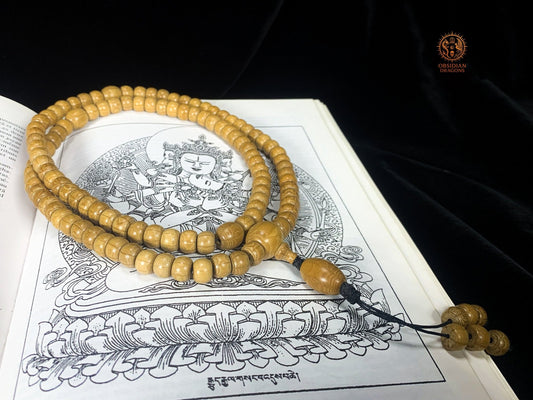 Mala Bouddhiste en Bois – 108 perles – Bois sacré de Wutaishan | obsidian dragons