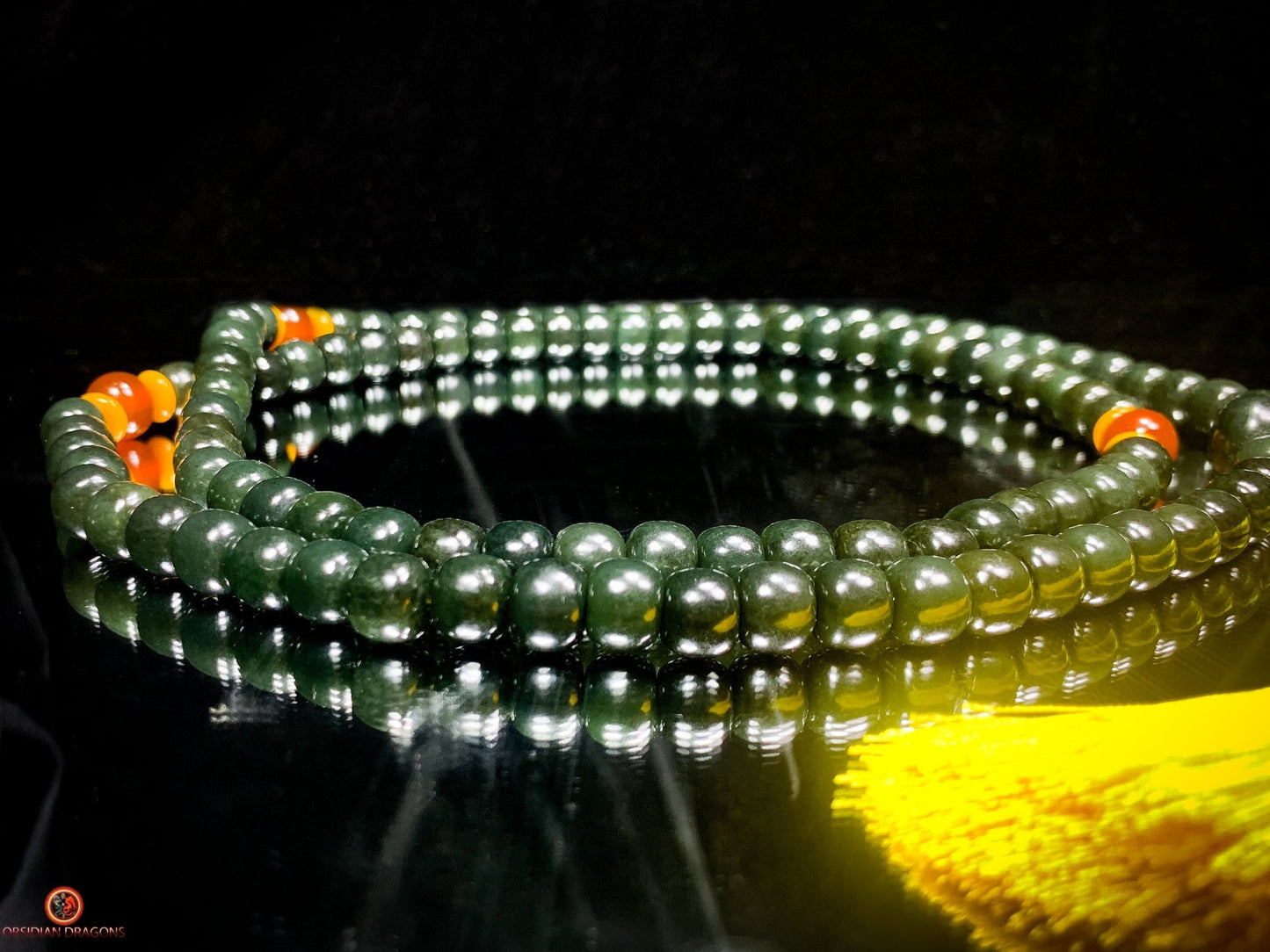 Mala Bouddhiste en Jade Hetian – Mala Zen - 108 Perles | obsidian dragons
