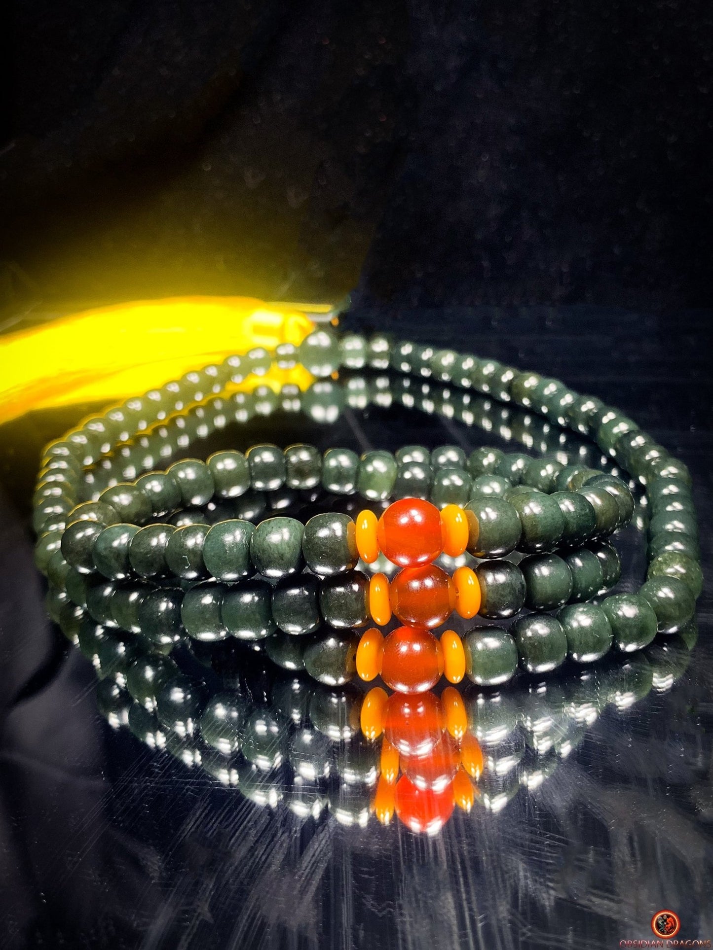 Mala Bouddhiste en Jade Hetian – Mala Zen - 108 Perles | obsidian dragons