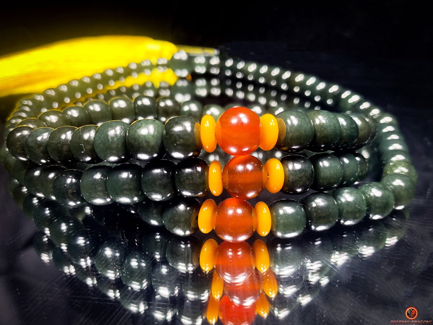 Mala Bouddhiste en Jade Hetian – Mala Zen - 108 Perles | obsidian dragons