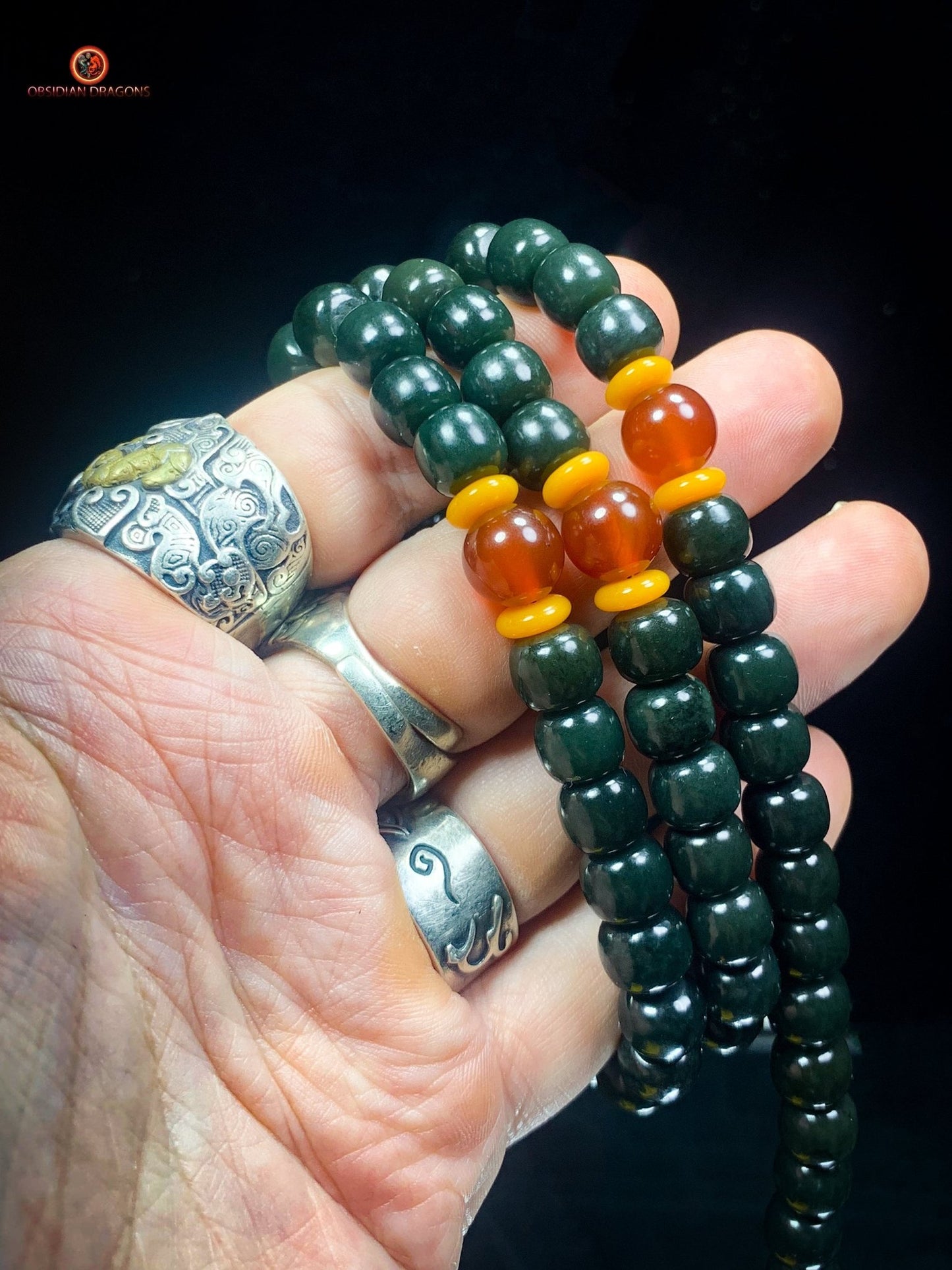 Mala Bouddhiste en Jade Hetian – Mala Zen - 108 Perles | obsidian dragons