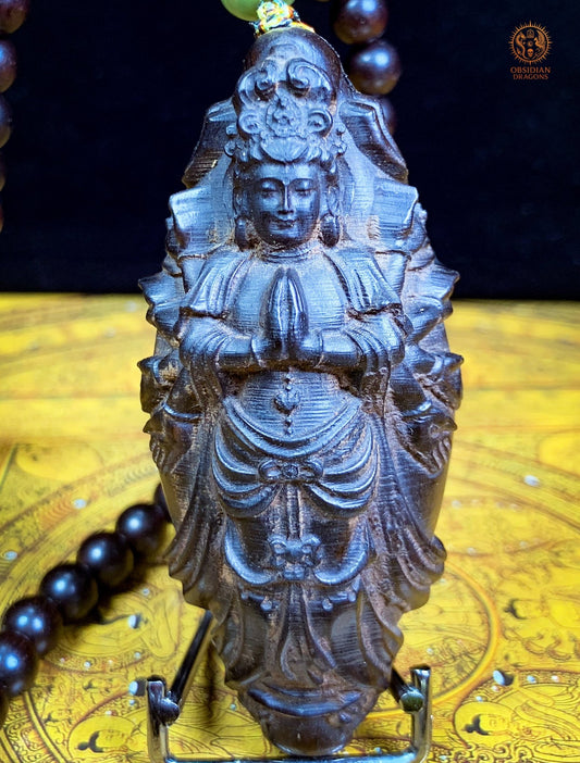 Mala Chenrezig - Santal Rouge – Jade – amulette bouddhiste | obsidian dragons