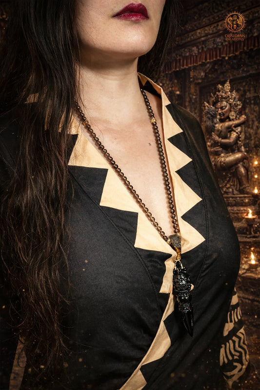 Mala Phurba en Obsidienne - vaincre les démons intérieurs - obsidian dragons