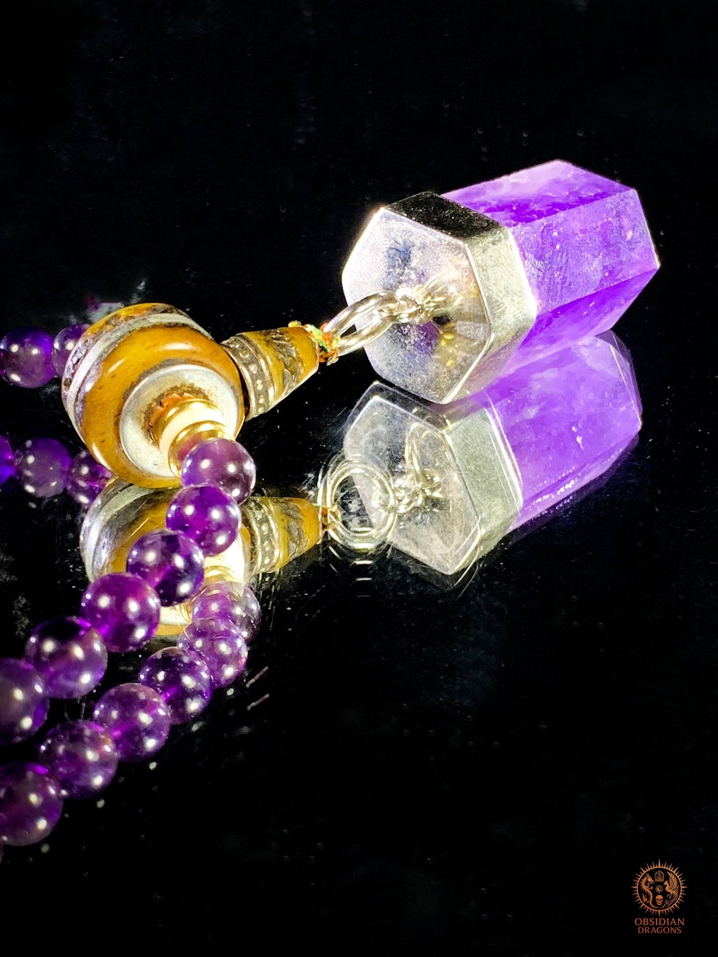 Mala en Améthyste – Pointe d’Améthyste – Protection Sak Yant - obsidian dragons
