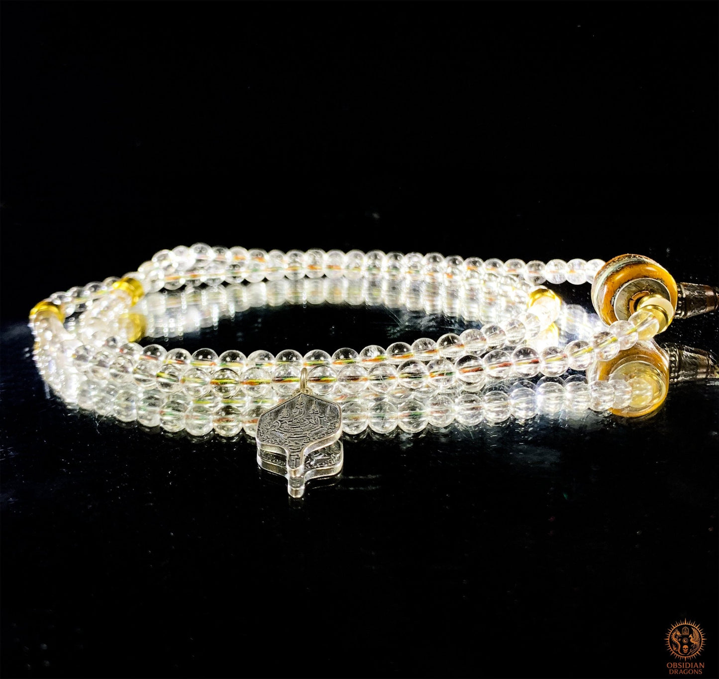 Mala en Cristal de Roche – Pointe de Cristal – Sak Yant Phutson | obsidian dragons