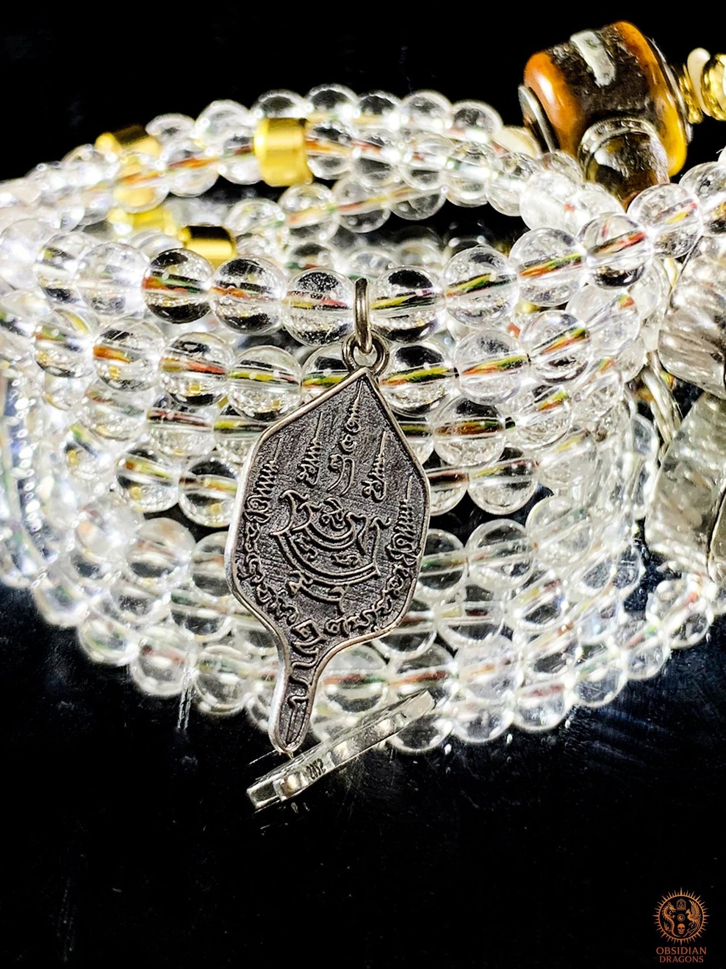 Mala en Cristal de Roche – Pointe de Cristal – Sak Yant Phutson | obsidian dragons