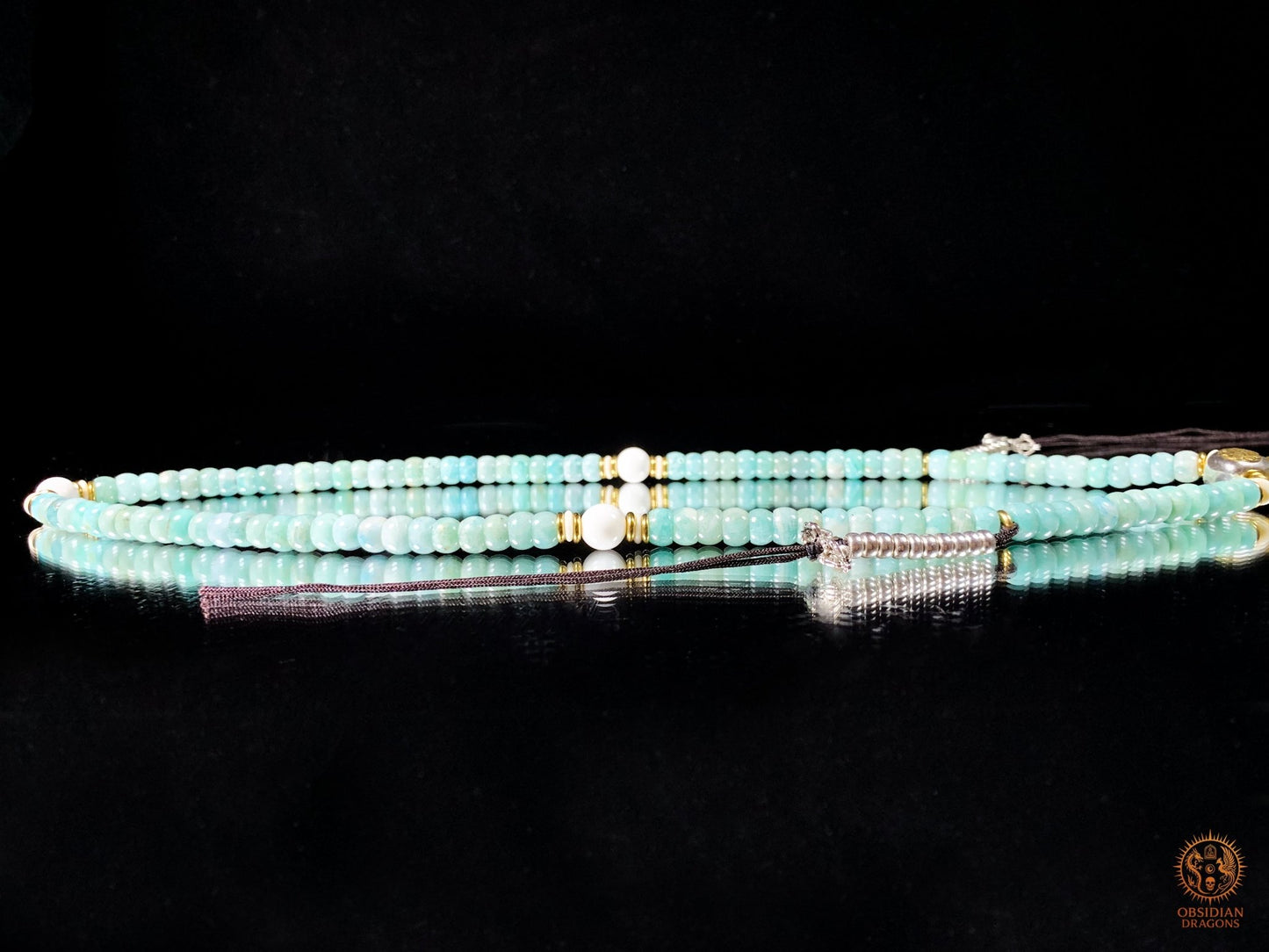 Mala en amazonite– Ghau de Guhyasamaja - Tangka Tibétain | obsidian dragons