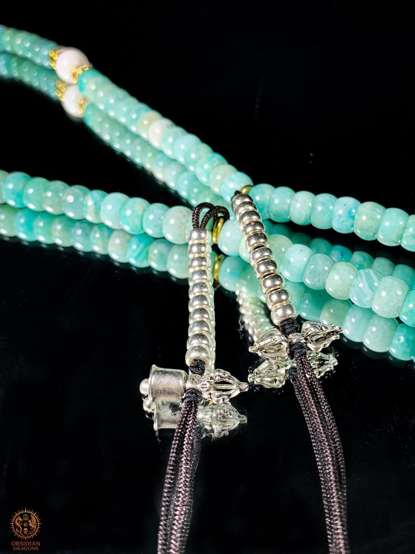 Mala en amazonite– Ghau de Guhyasamaja - Tangka Tibétain | obsidian dragons