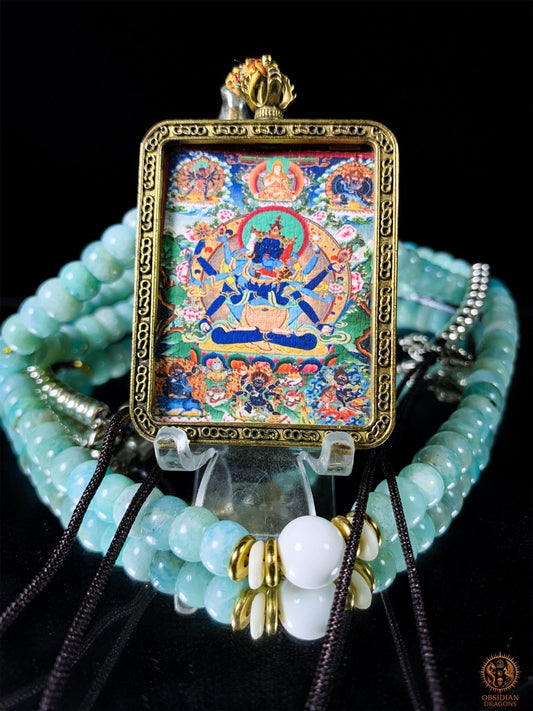 Mala en amazonite– Ghau de Guhyasamaja - Tangka Tibétain | obsidian dragons