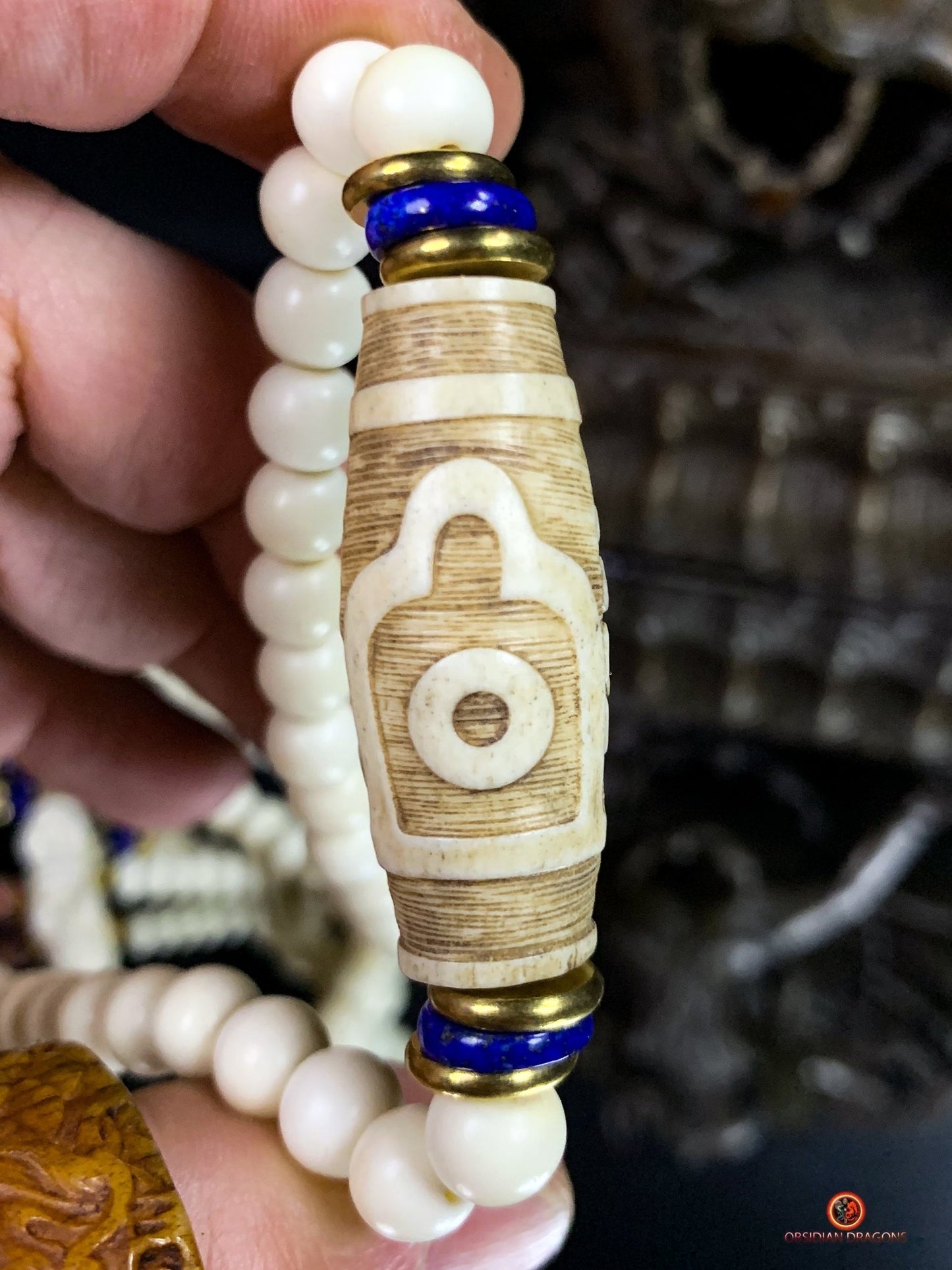 Mala en os - mala tantrique - pratique de Yamantaka - unique - obsidian dragons