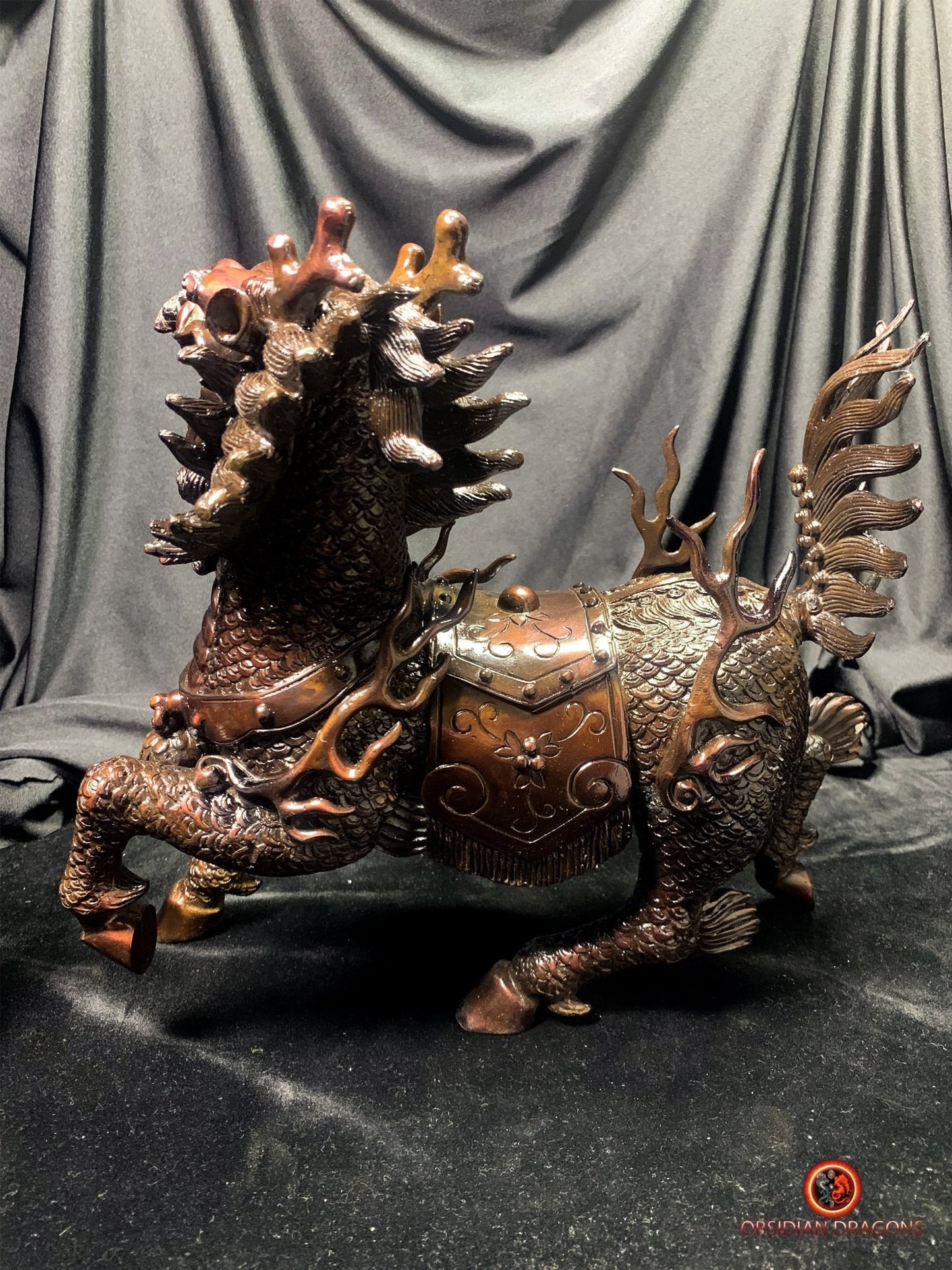 Paire de Qilin en bronze - Statue Feng Shui rare et unique | obsidian dragons