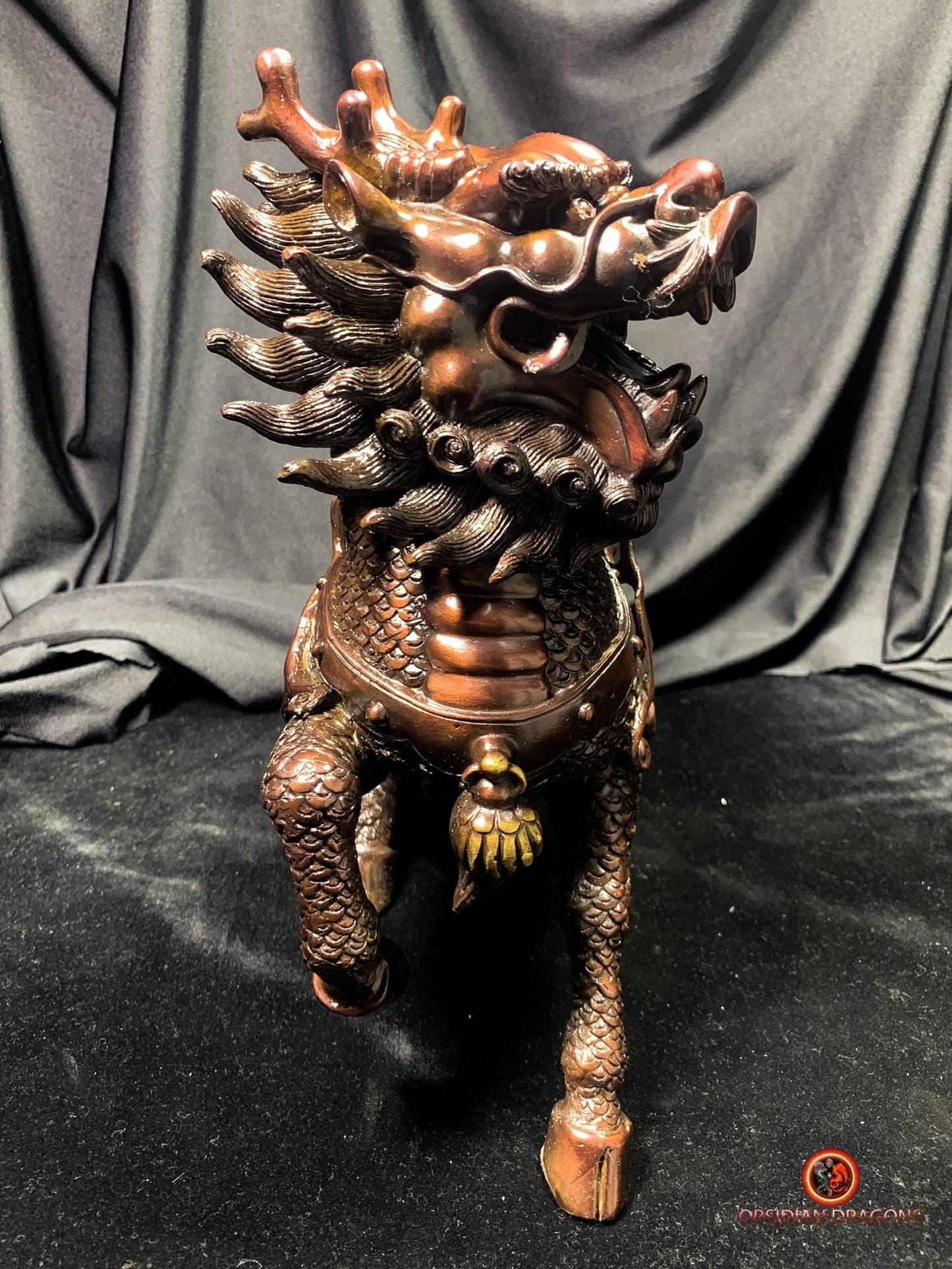 Paire de Qilin en bronze - Statue Feng Shui rare et unique | obsidian dragons
