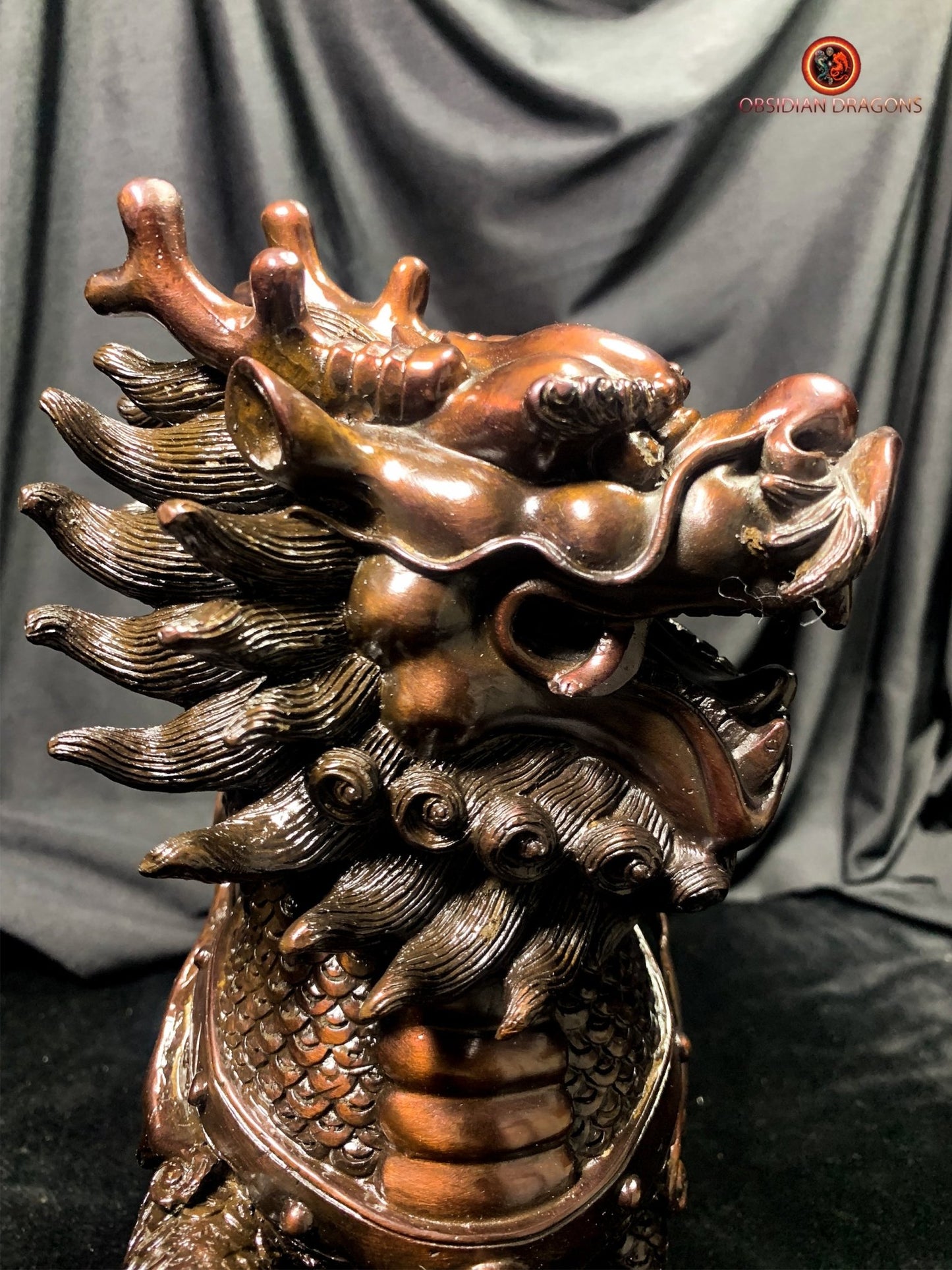 Paire de Qilin en bronze - Statue Feng Shui rare et unique | obsidian dragons