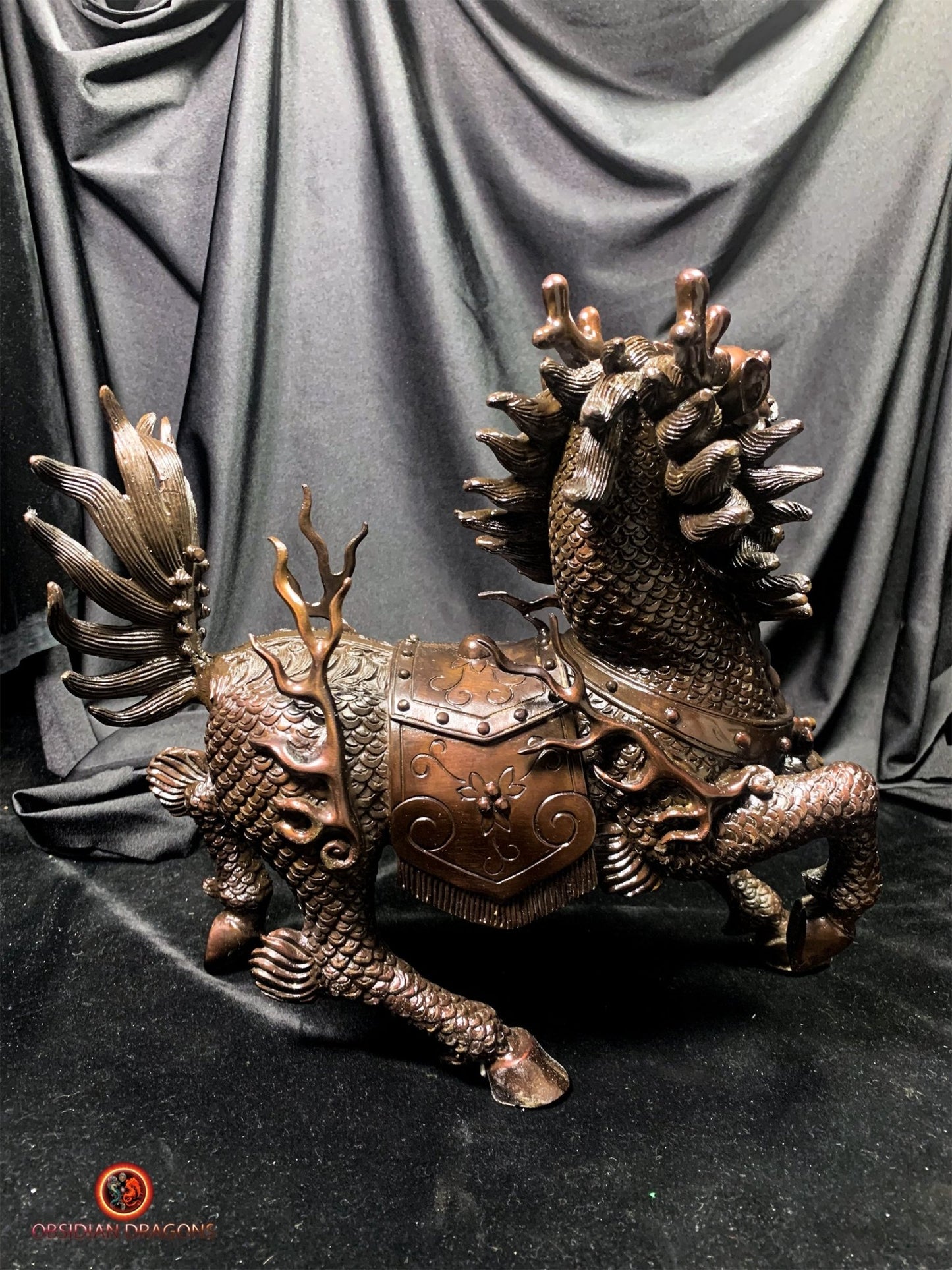 Paire de Qilin en bronze - Statue Feng Shui rare et unique | obsidian dragons