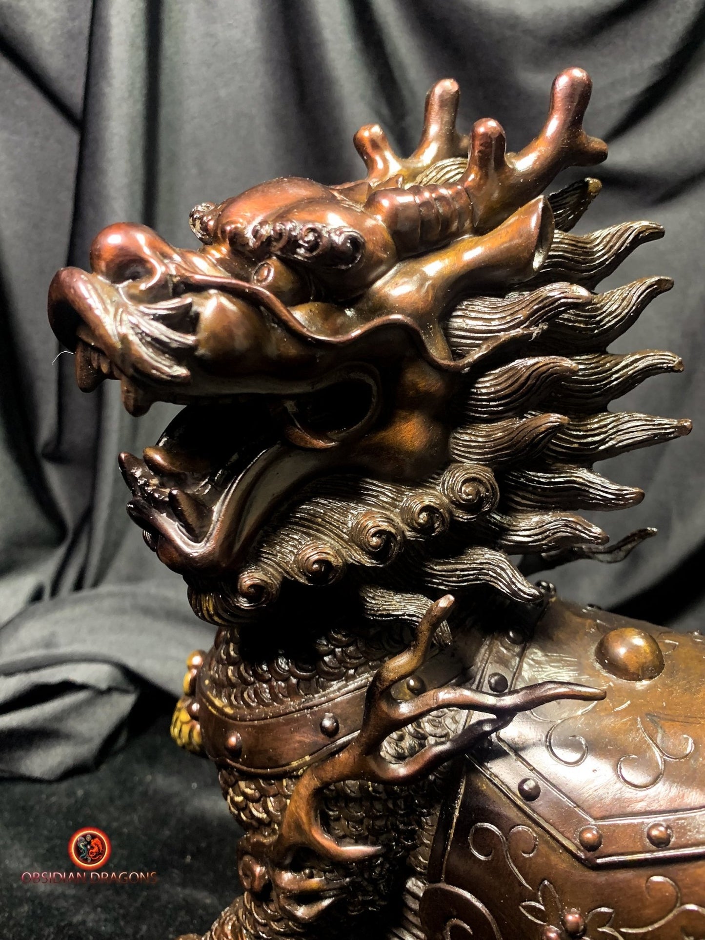 Paire de Qilin en bronze - Statue Feng Shui rare et unique | obsidian dragons