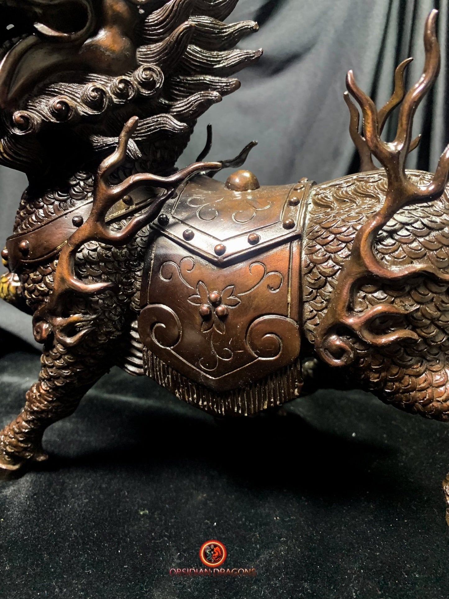 Paire de Qilin en bronze - Statue Feng Shui rare et unique | obsidian dragons
