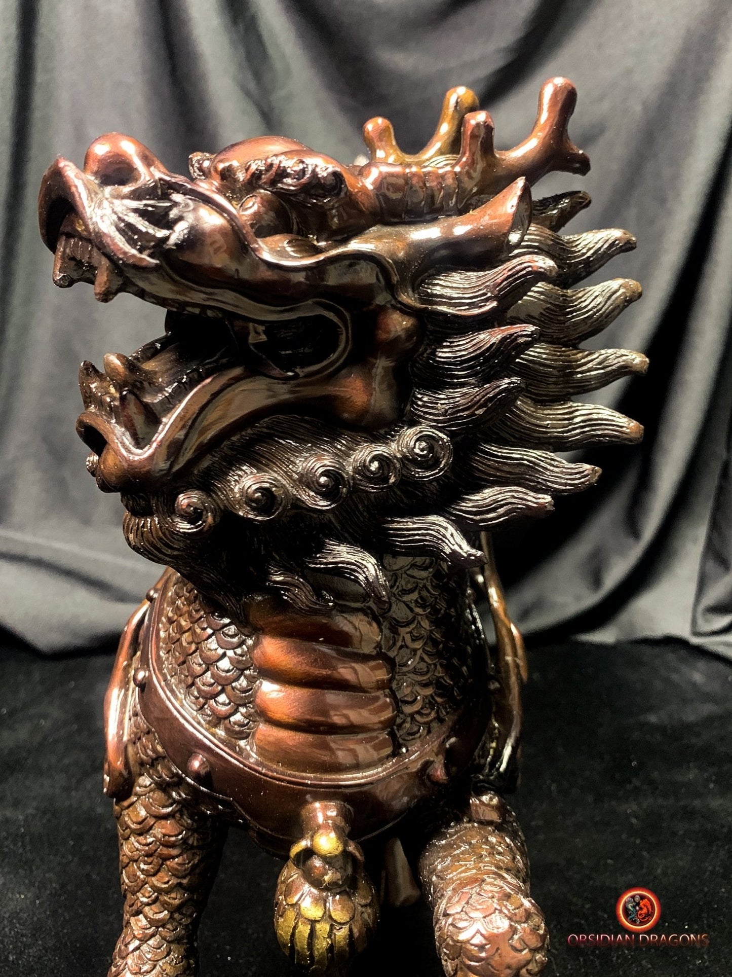 Paire de Qilin en bronze - Statue Feng Shui rare et unique | obsidian dragons