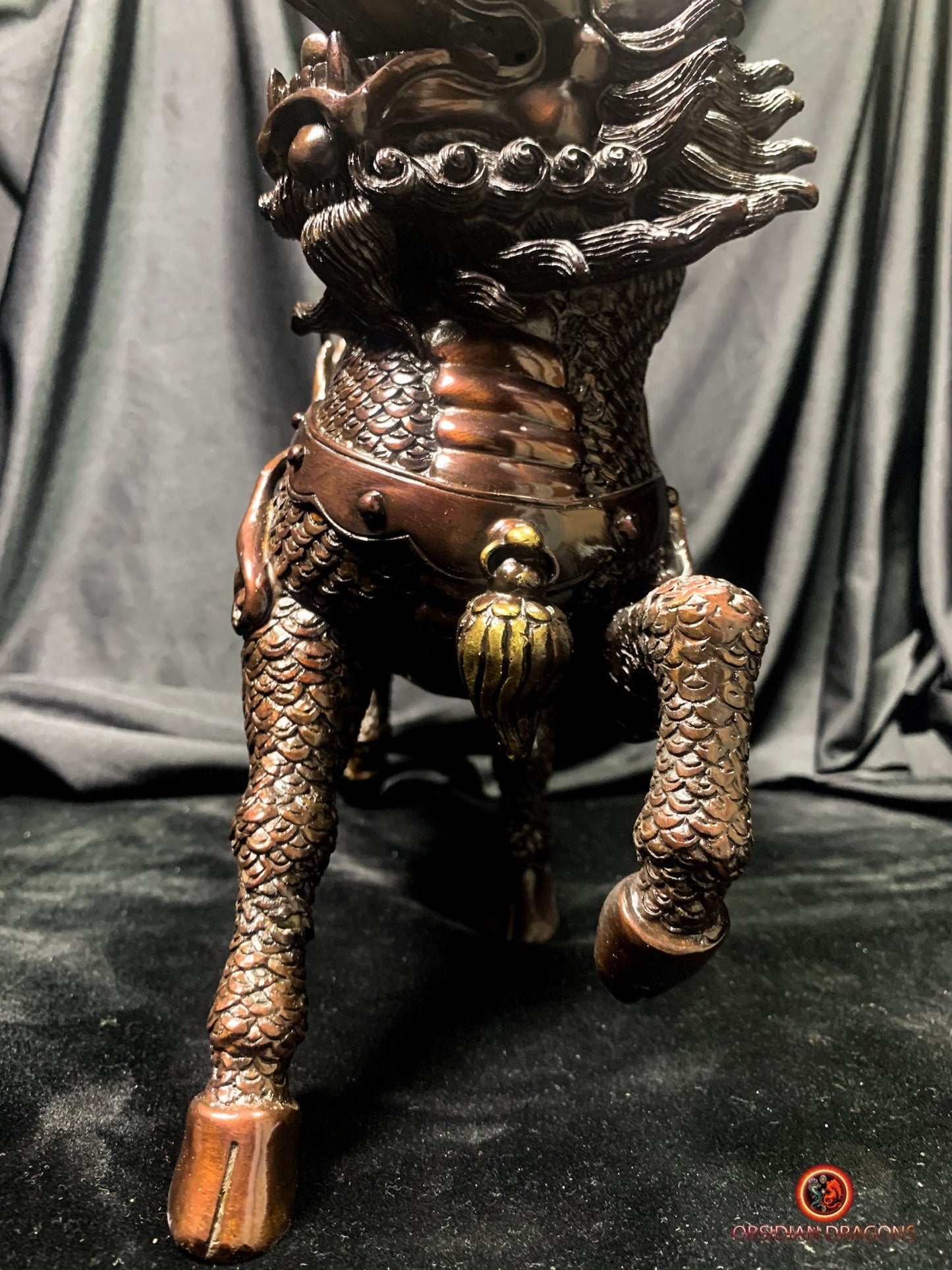 Paire de Qilin en bronze - Statue Feng Shui rare et unique | obsidian dragons