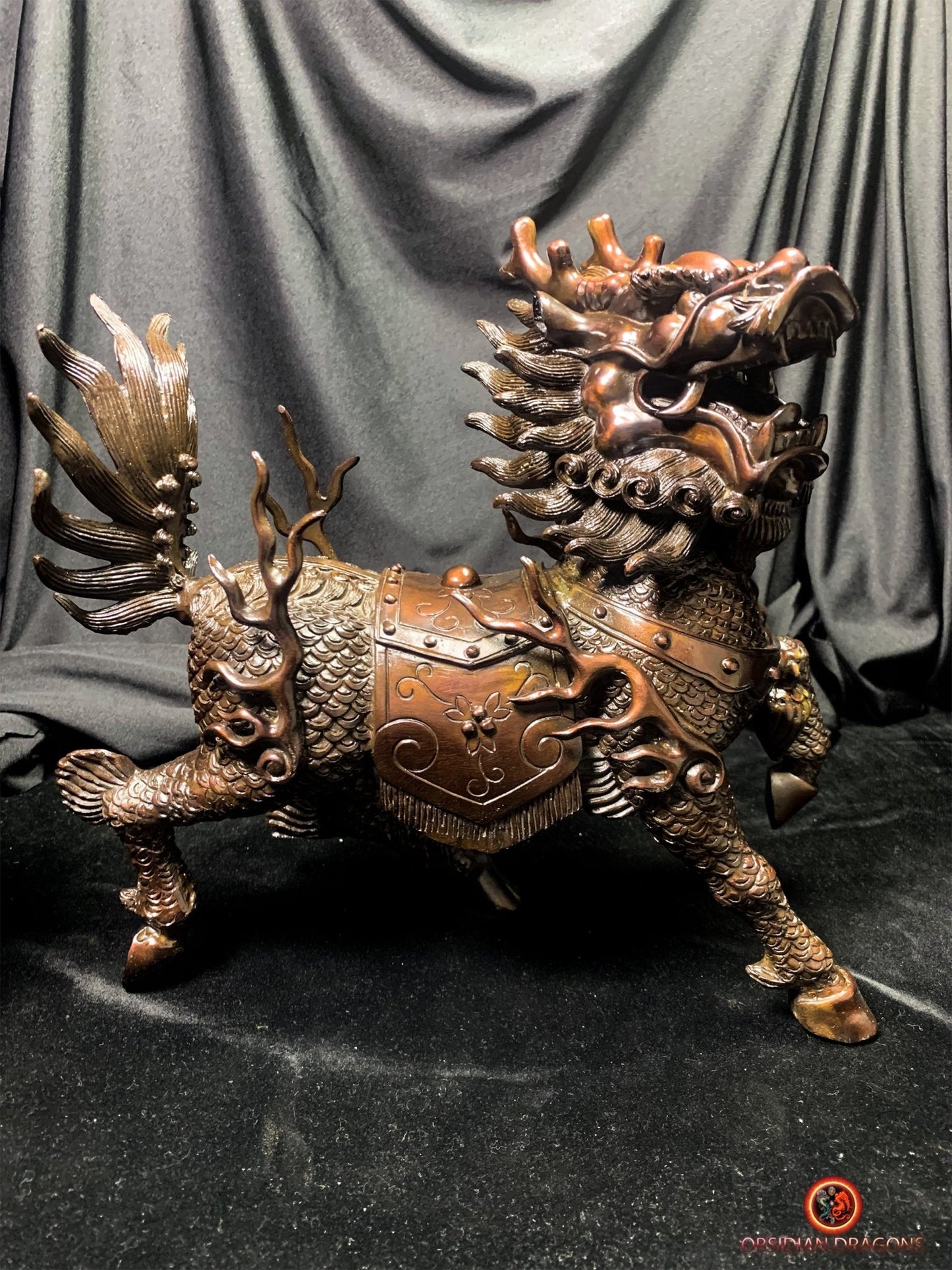 Paire de Qilin en bronze - Statue Feng Shui rare et unique | obsidian dragons